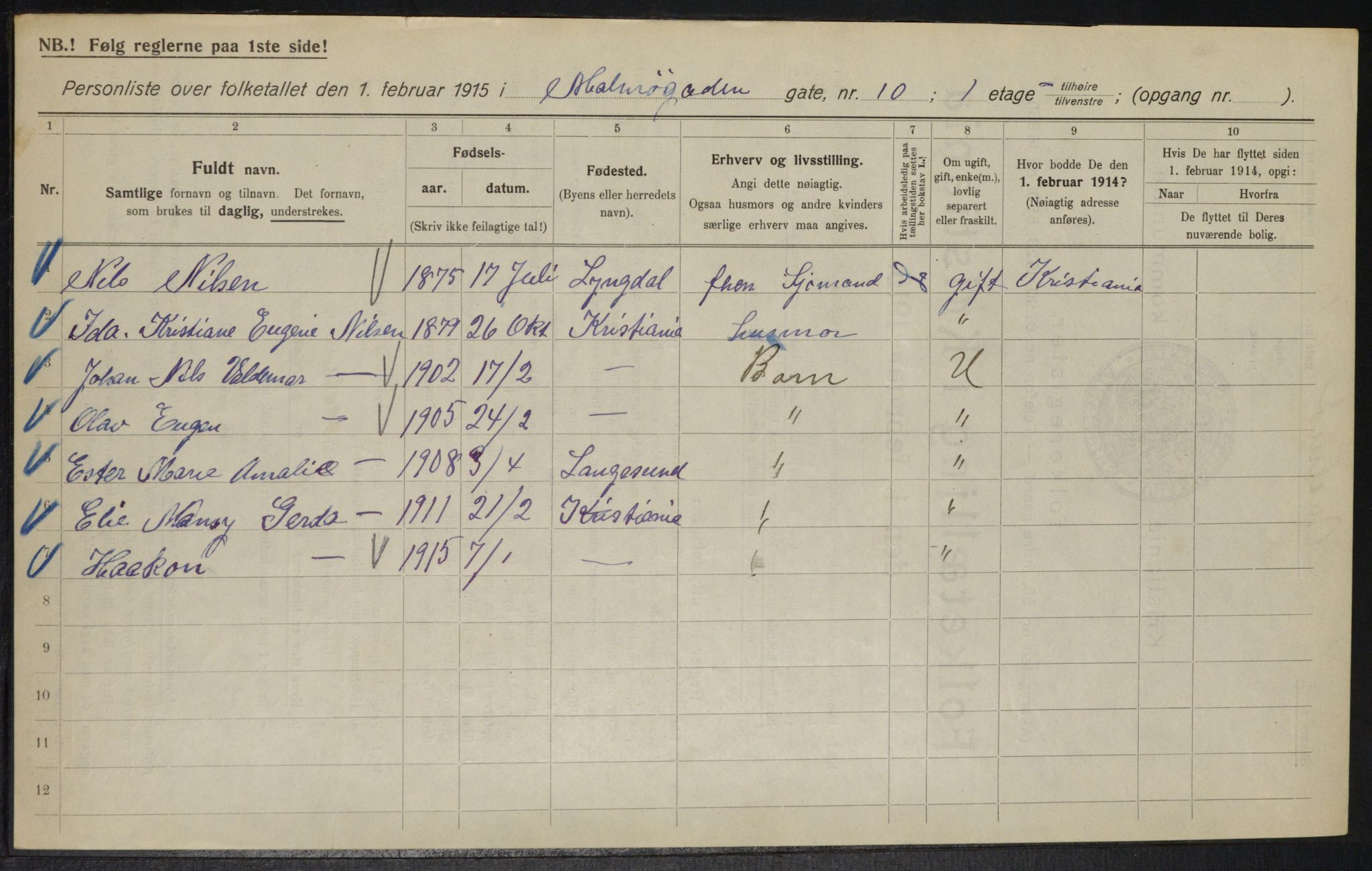 OBA, Municipal Census 1915 for Kristiania, 1915, p. 59496