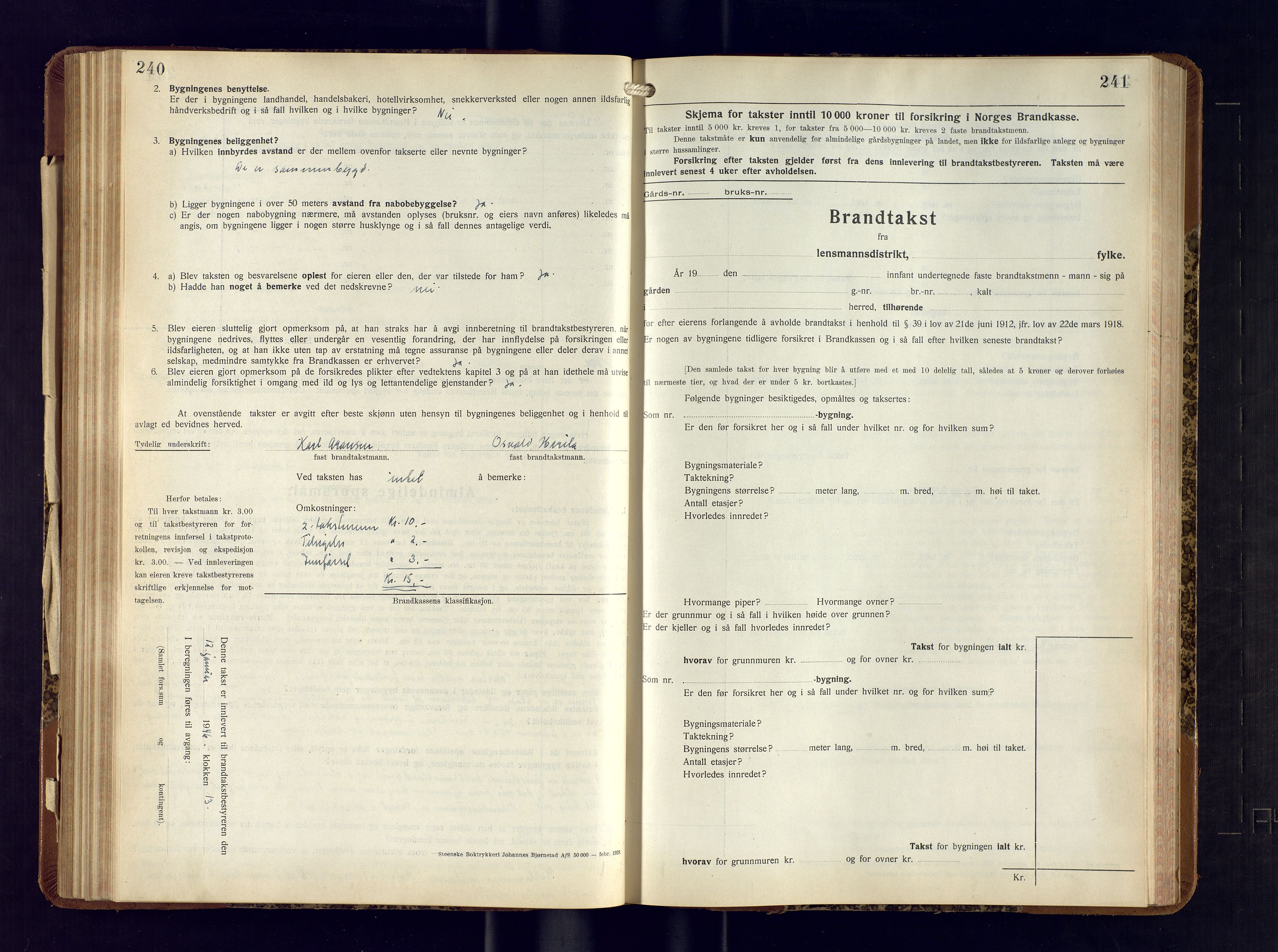 Nord-Varanger (Vadsø) lensmannskontor, AV/SATØ-S-1166/1/Fp/Fpb/L0201: Branntakstprotokoller, 1934-1946, p. 240-241