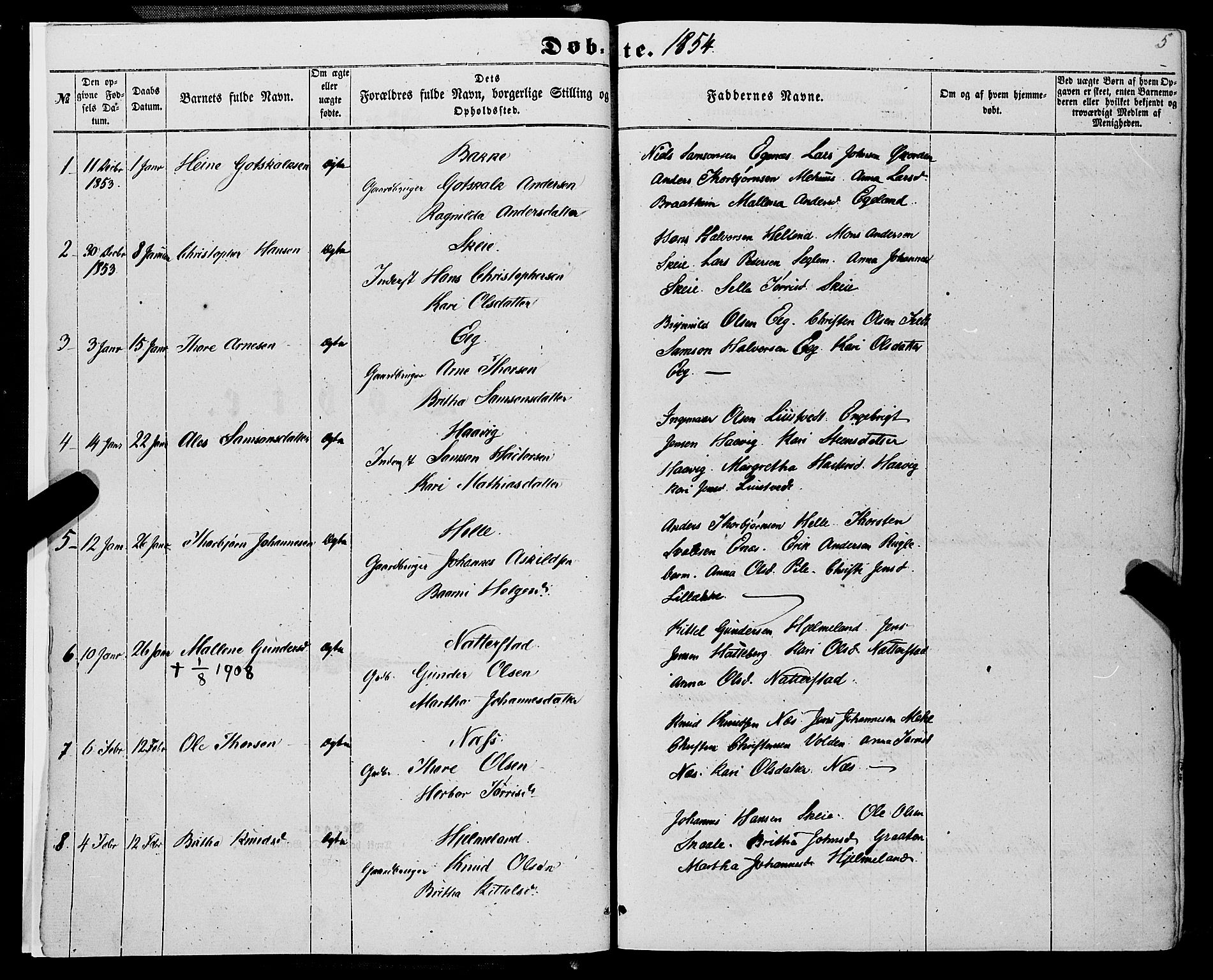 Kvinnherad sokneprestembete, SAB/A-76401/H/Haa: Parish register (official) no. A 8, 1854-1872, p. 5