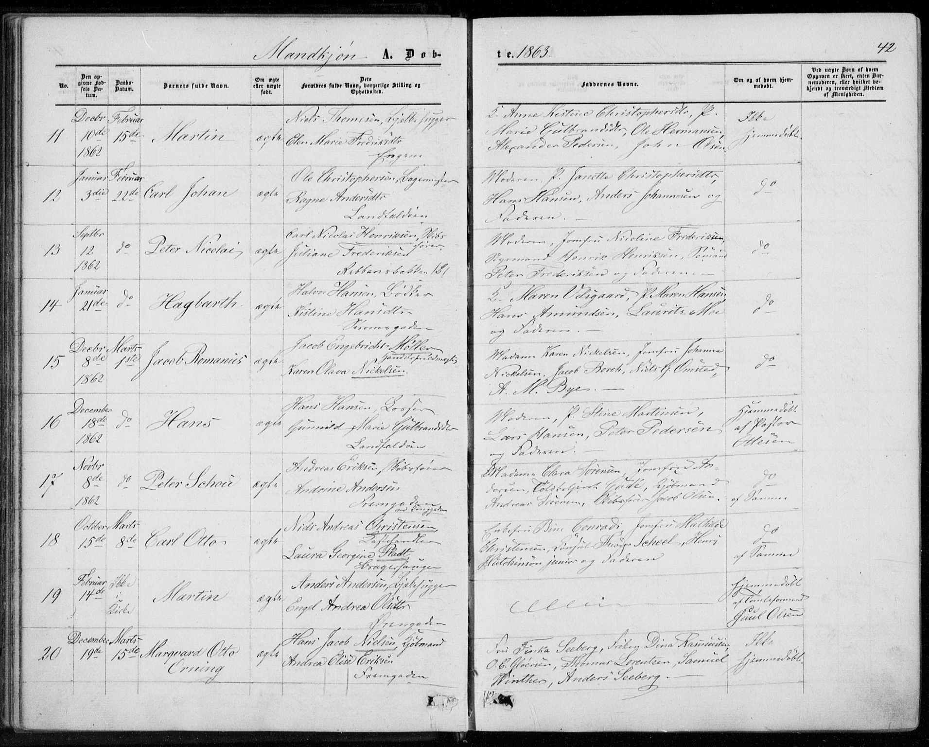 Bragernes kirkebøker, SAKO/A-6/F/Fb/L0003: Parish register (official) no. II 3, 1860-1868, p. 42