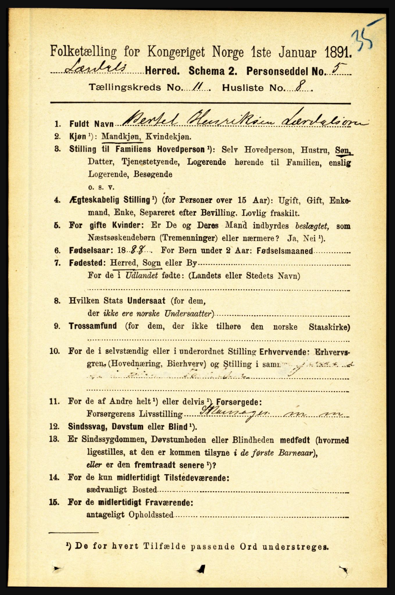 RA, 1891 census for 1422 Lærdal, 1891, p. 2186