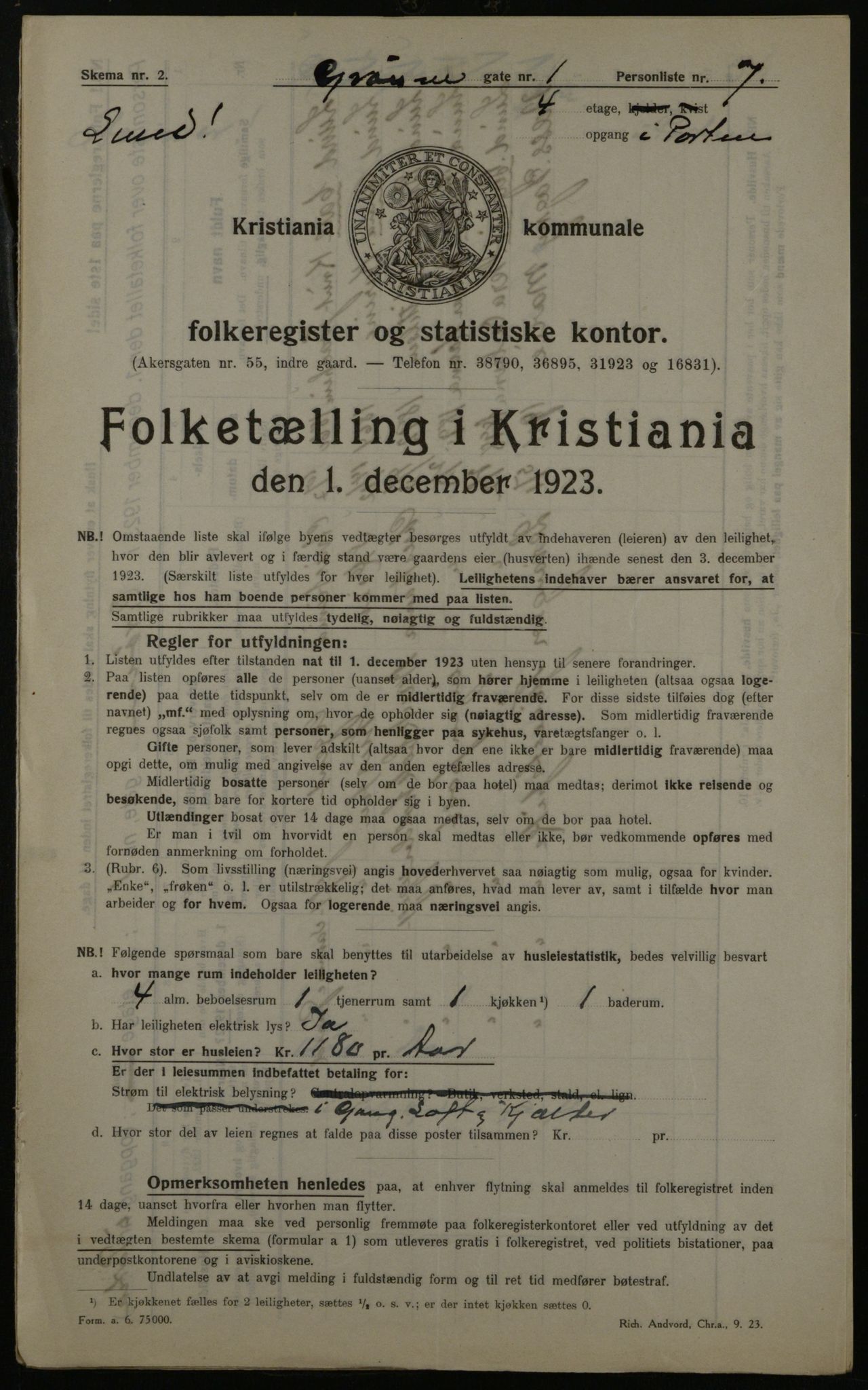 OBA, Municipal Census 1923 for Kristiania, 1923, p. 36103