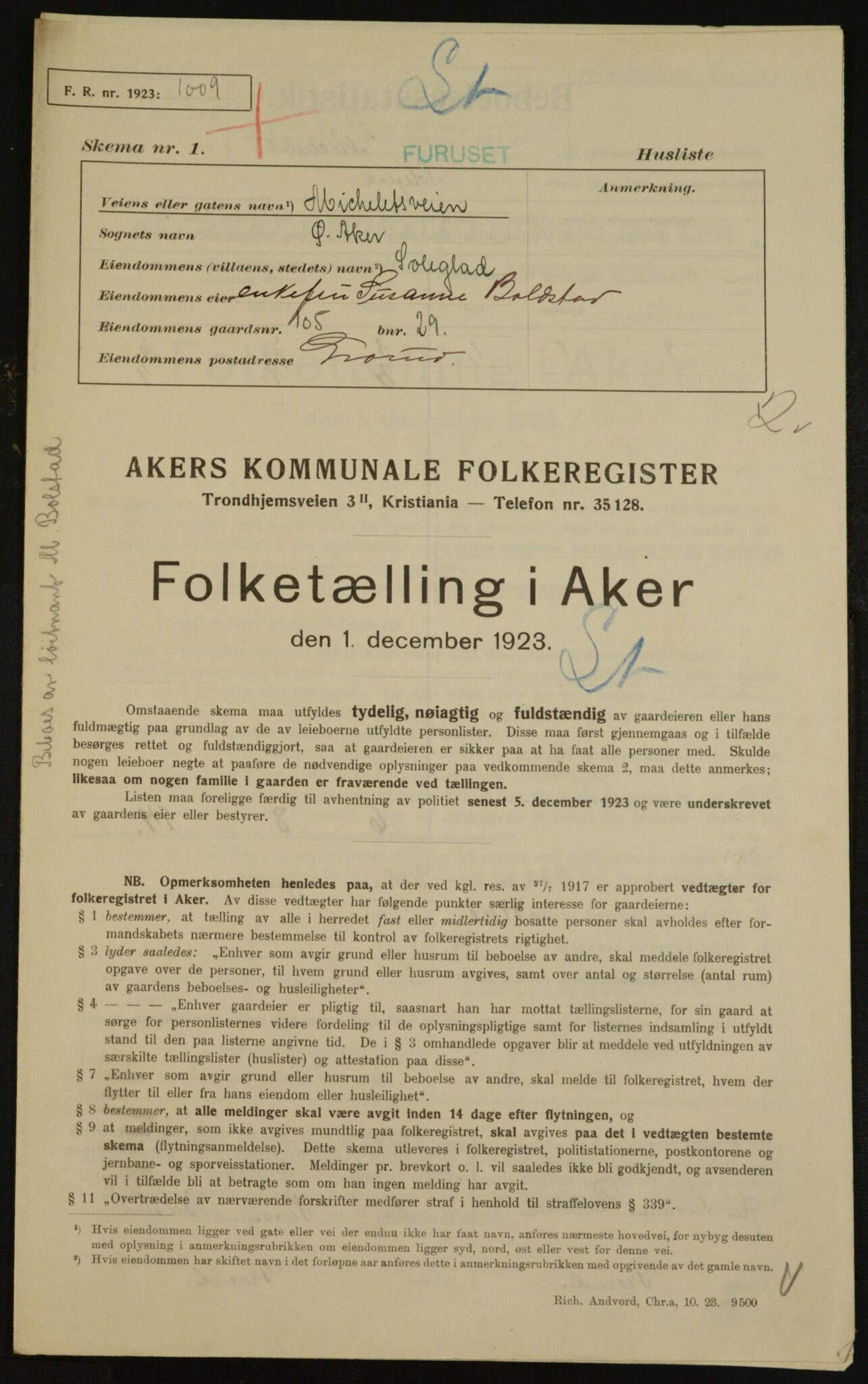 , Municipal Census 1923 for Aker, 1923, p. 28978