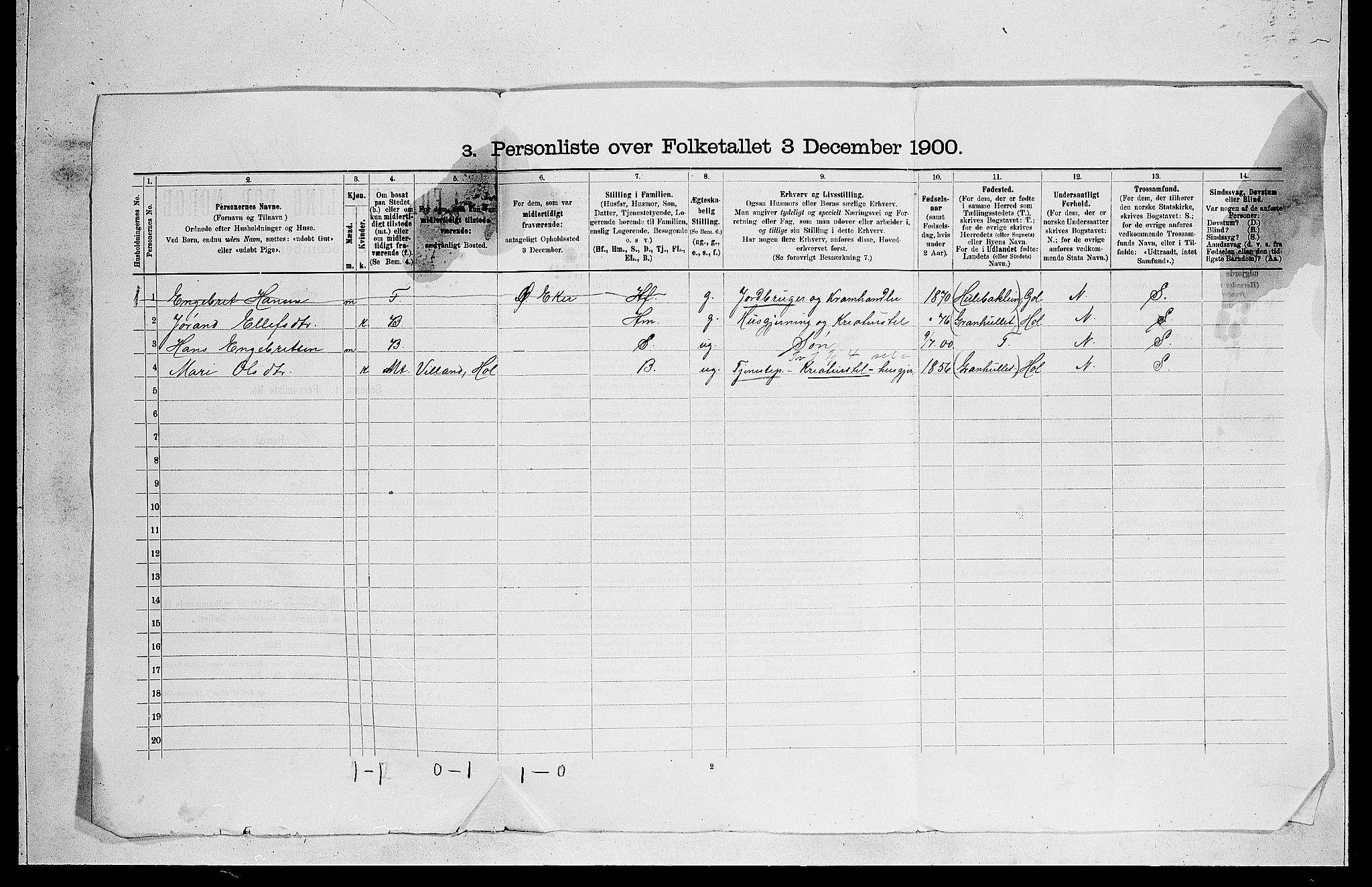 RA, 1900 census for Ål, 1900, p. 43