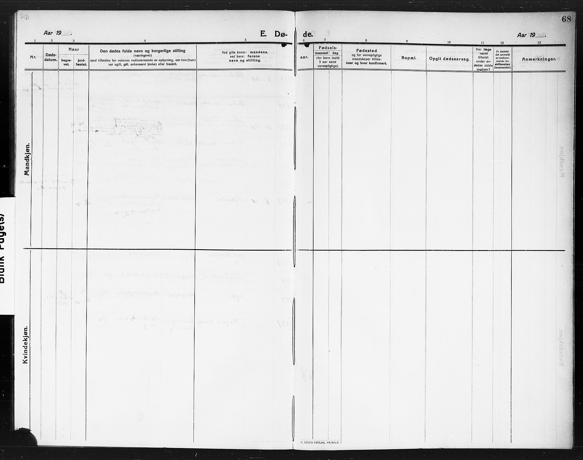 Rødenes prestekontor Kirkebøker, AV/SAO-A-2005/G/Gb/L0002: Parish register (copy) no. II 2, 1911-1921, p. 68