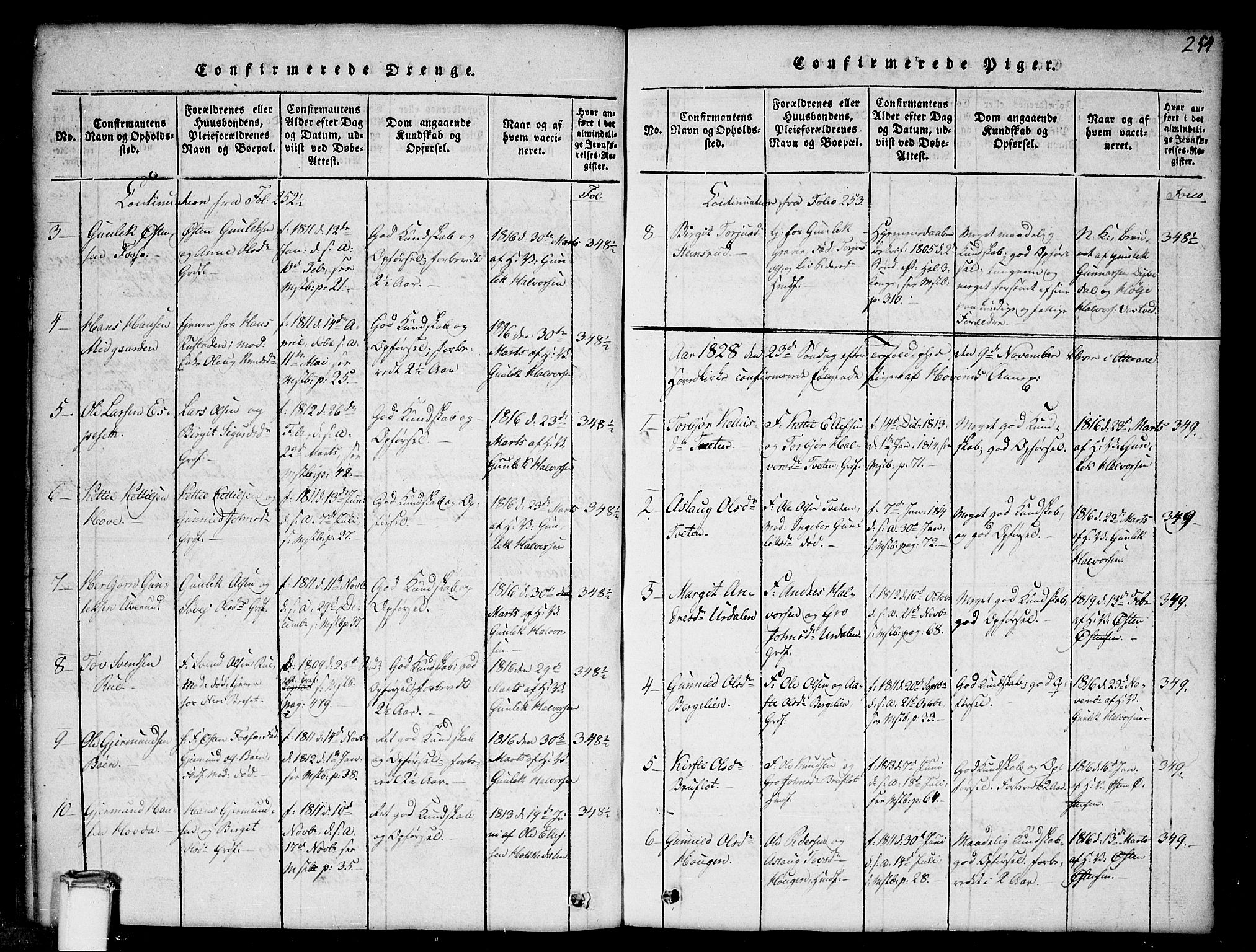 Gransherad kirkebøker, SAKO/A-267/G/Gb/L0001: Parish register (copy) no. II 1, 1815-1860, p. 254