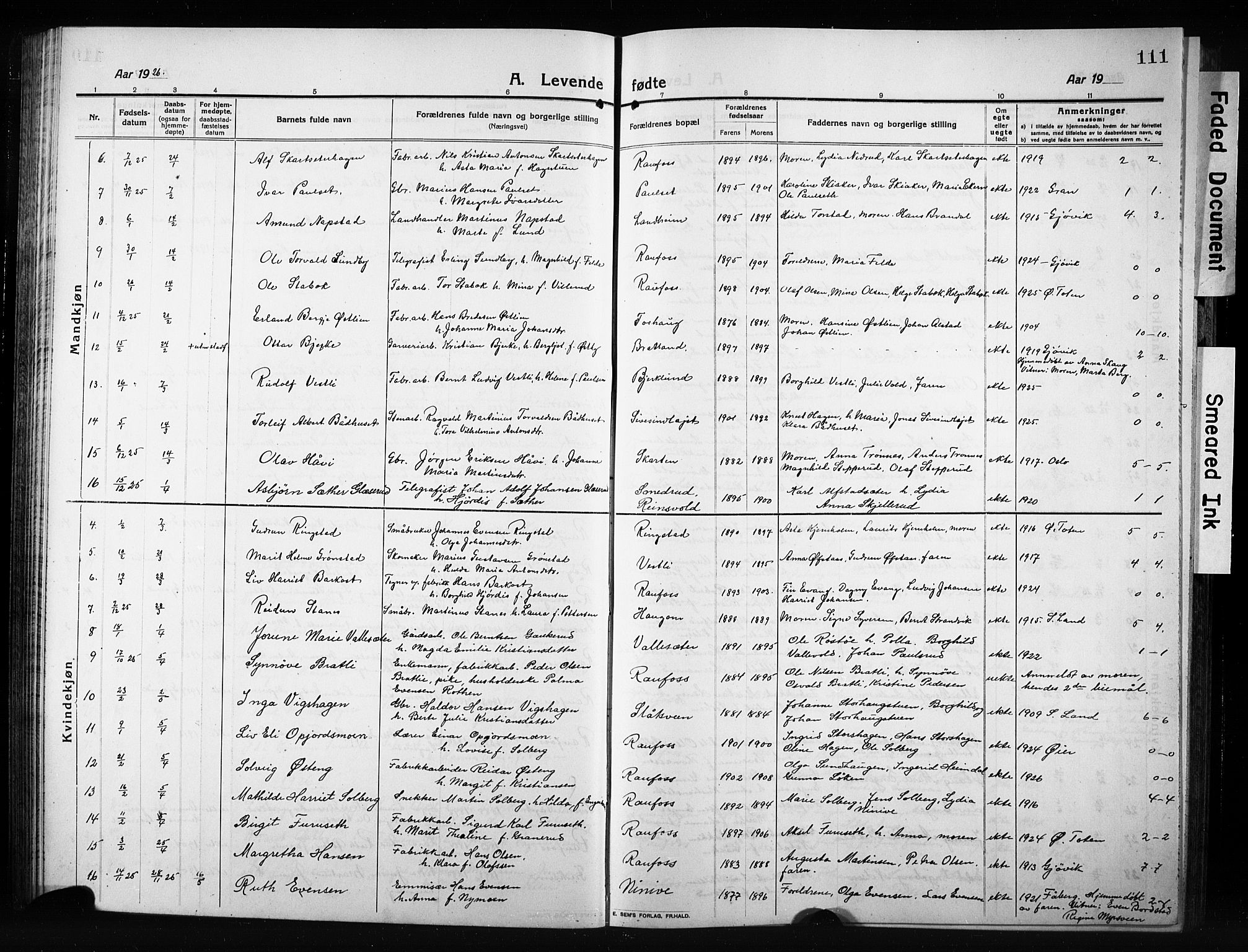 Vestre Toten prestekontor, SAH/PREST-108/H/Ha/Hab/L0012: Parish register (copy) no. 12, 1909-1928, p. 111