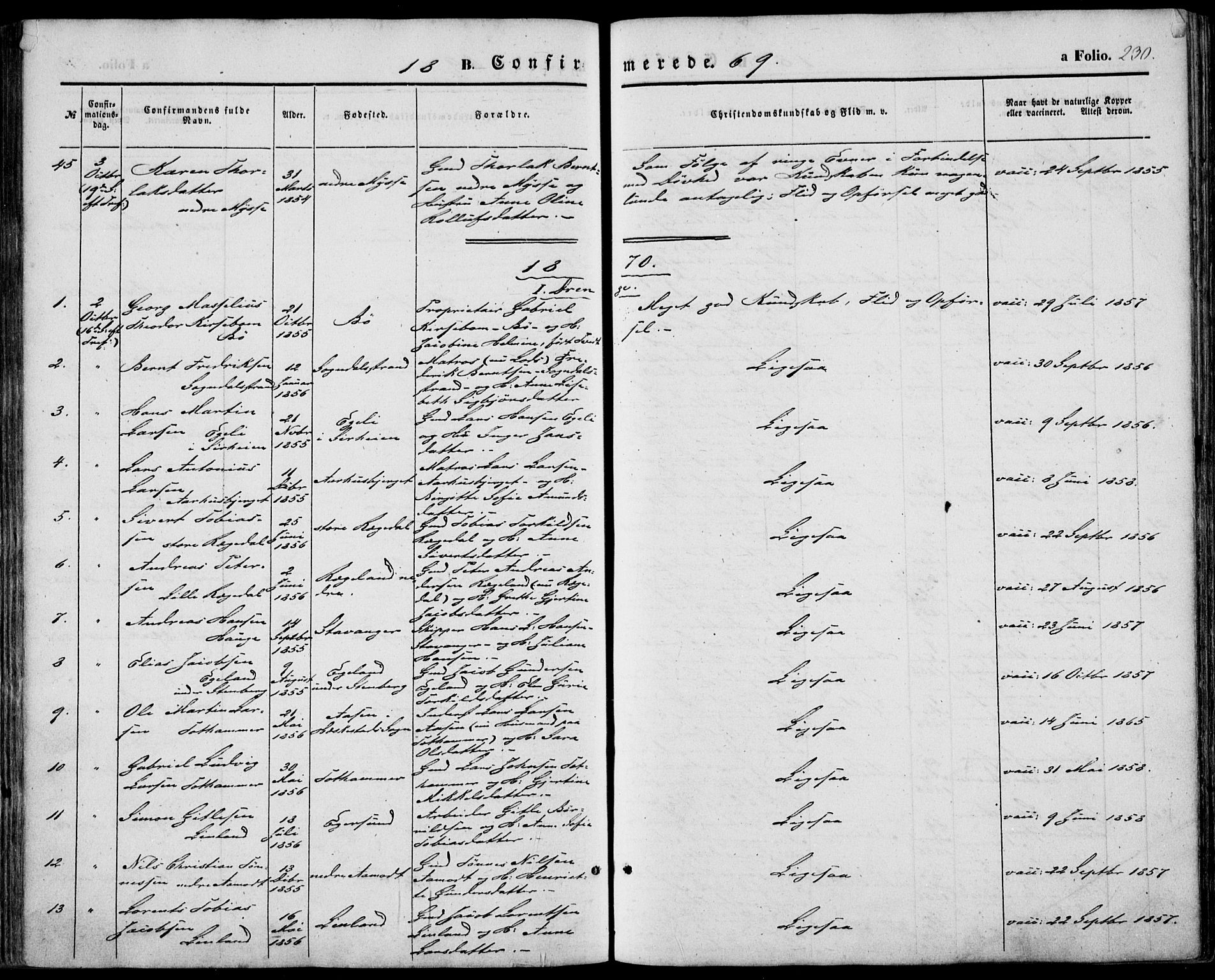 Sokndal sokneprestkontor, AV/SAST-A-101808: Parish register (official) no. A 9, 1857-1874, p. 230