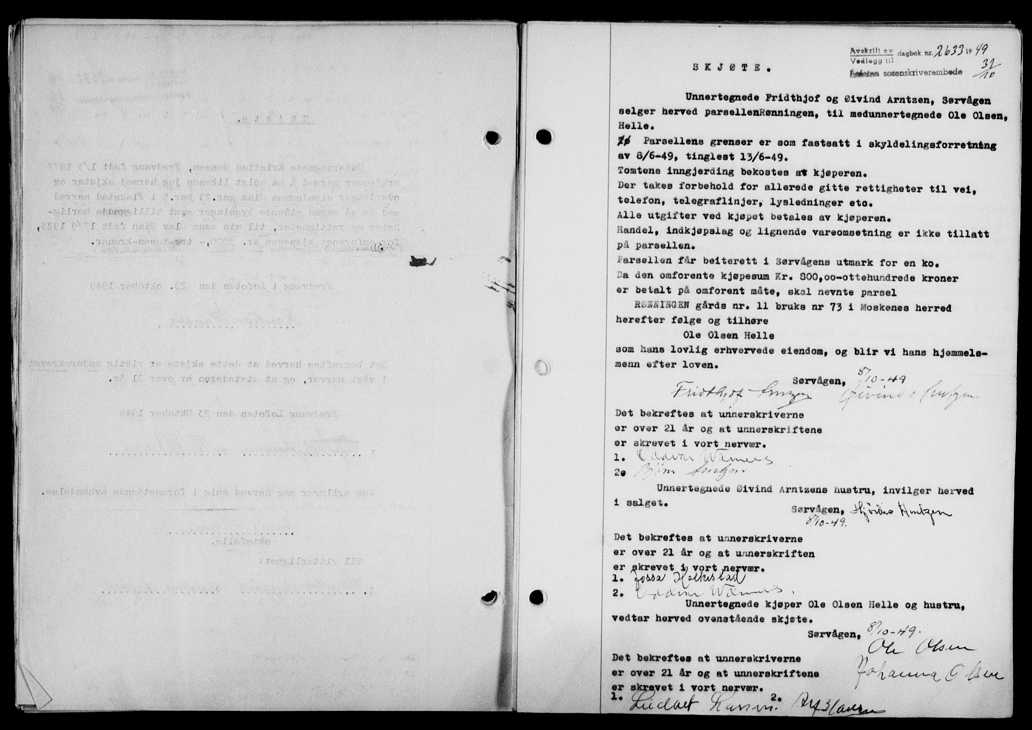 Lofoten sorenskriveri, SAT/A-0017/1/2/2C/L0022a: Mortgage book no. 22a, 1949-1950, Diary no: : 2633/1949
