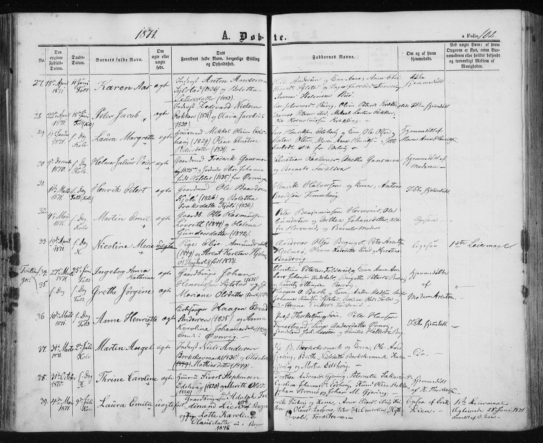 Ministerialprotokoller, klokkerbøker og fødselsregistre - Nord-Trøndelag, AV/SAT-A-1458/780/L0641: Parish register (official) no. 780A06, 1857-1874, p. 102