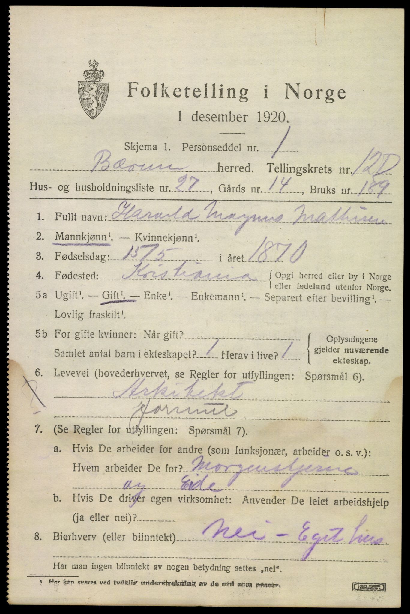 SAO, 1920 census for Bærum, 1920, p. 30702