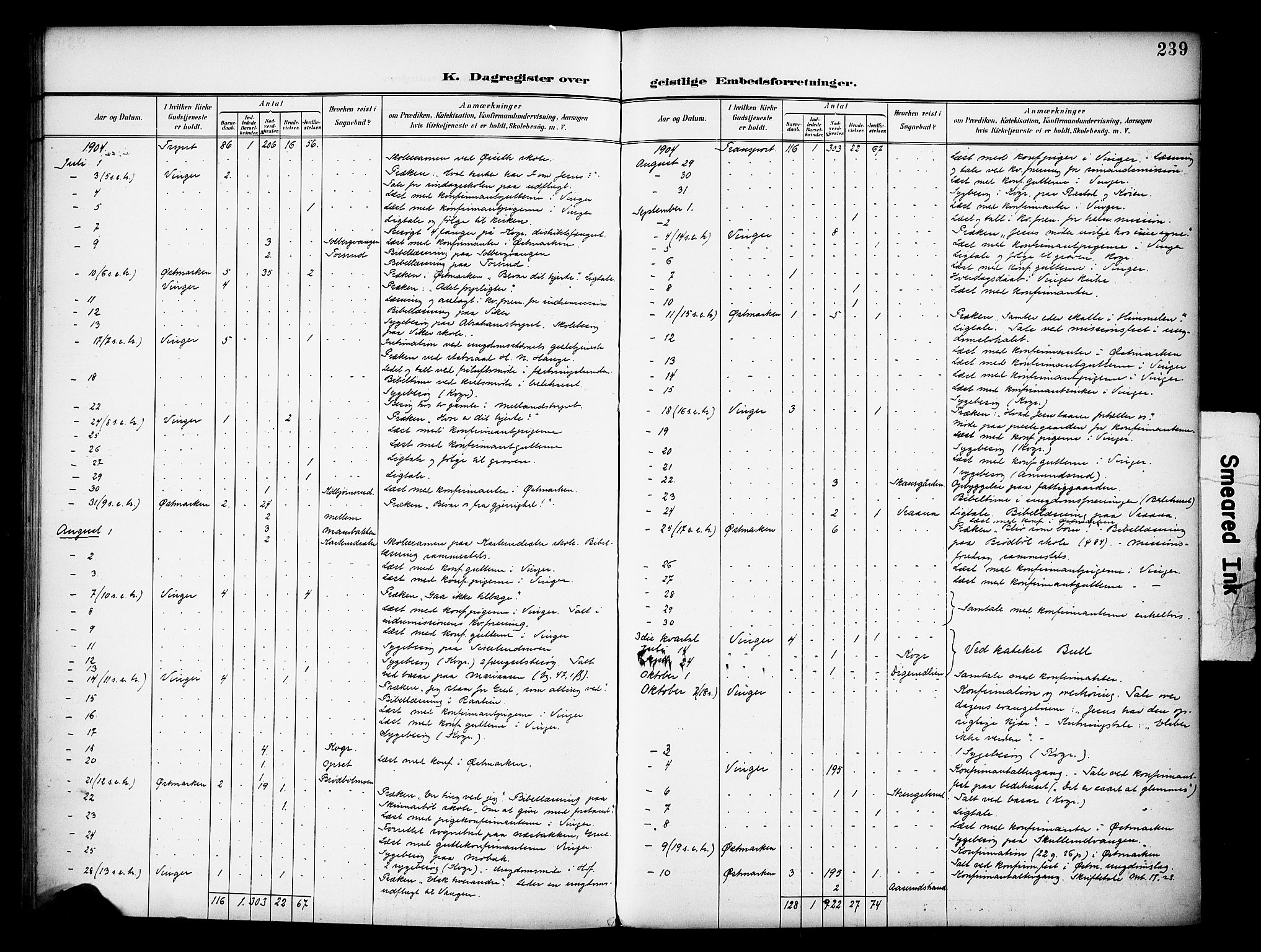 Vinger prestekontor, AV/SAH-PREST-024/H/Ha/Haa/L0016: Parish register (official) no. 16, 1898-1920, p. 239