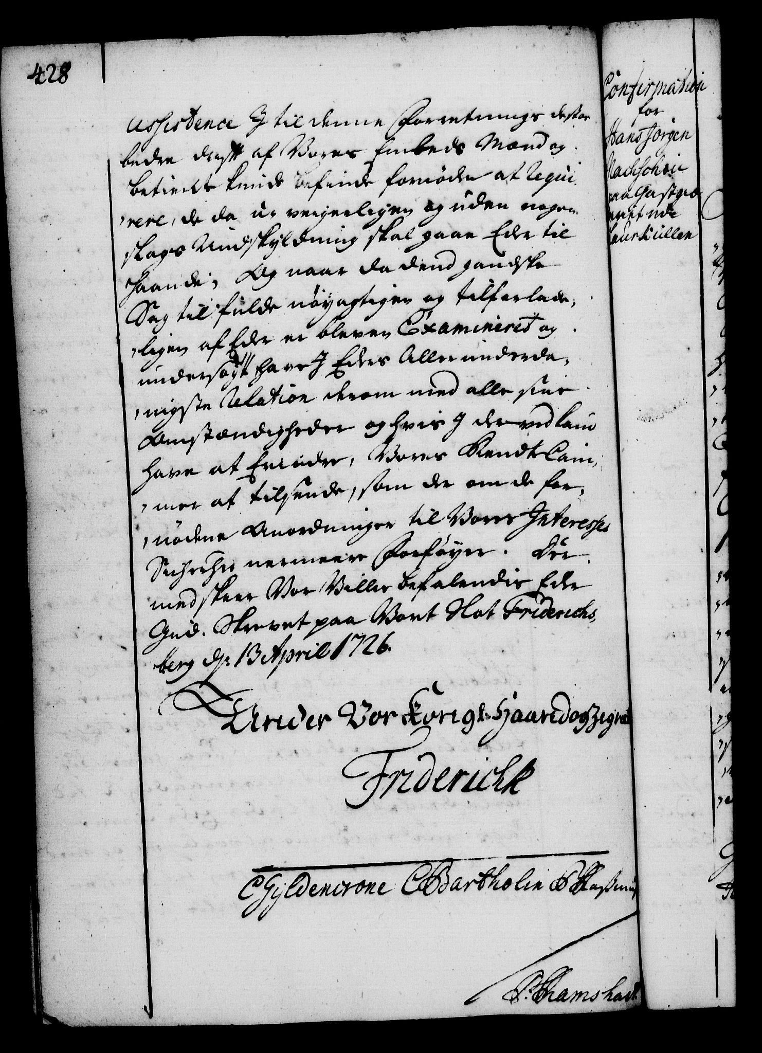 Rentekammeret, Kammerkanselliet, AV/RA-EA-3111/G/Gg/Gga/L0002: Norsk ekspedisjonsprotokoll med register (merket RK 53.2), 1723-1727, p. 428