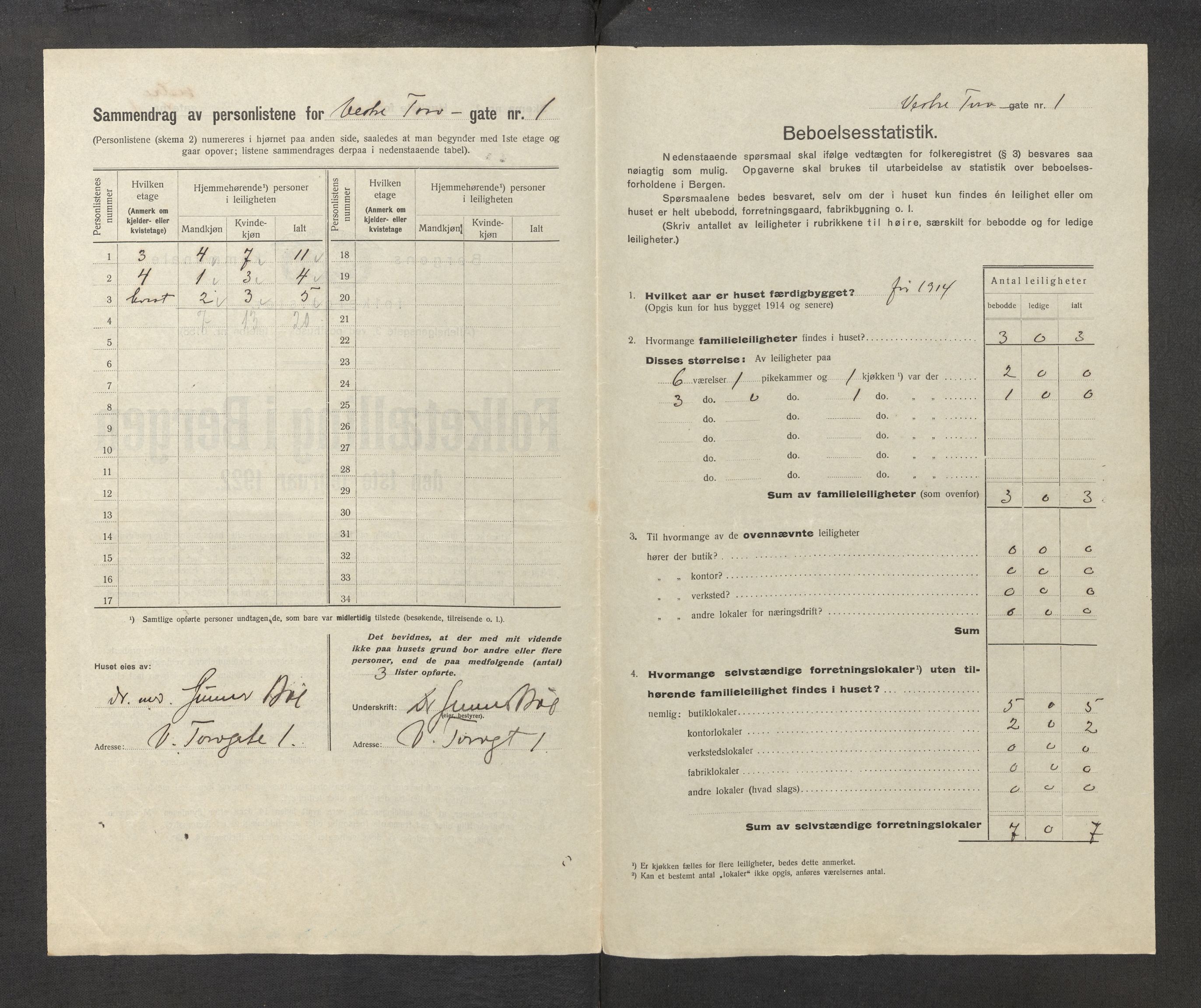 SAB, Municipal Census 1922 for Bergen, 1922, p. 44572