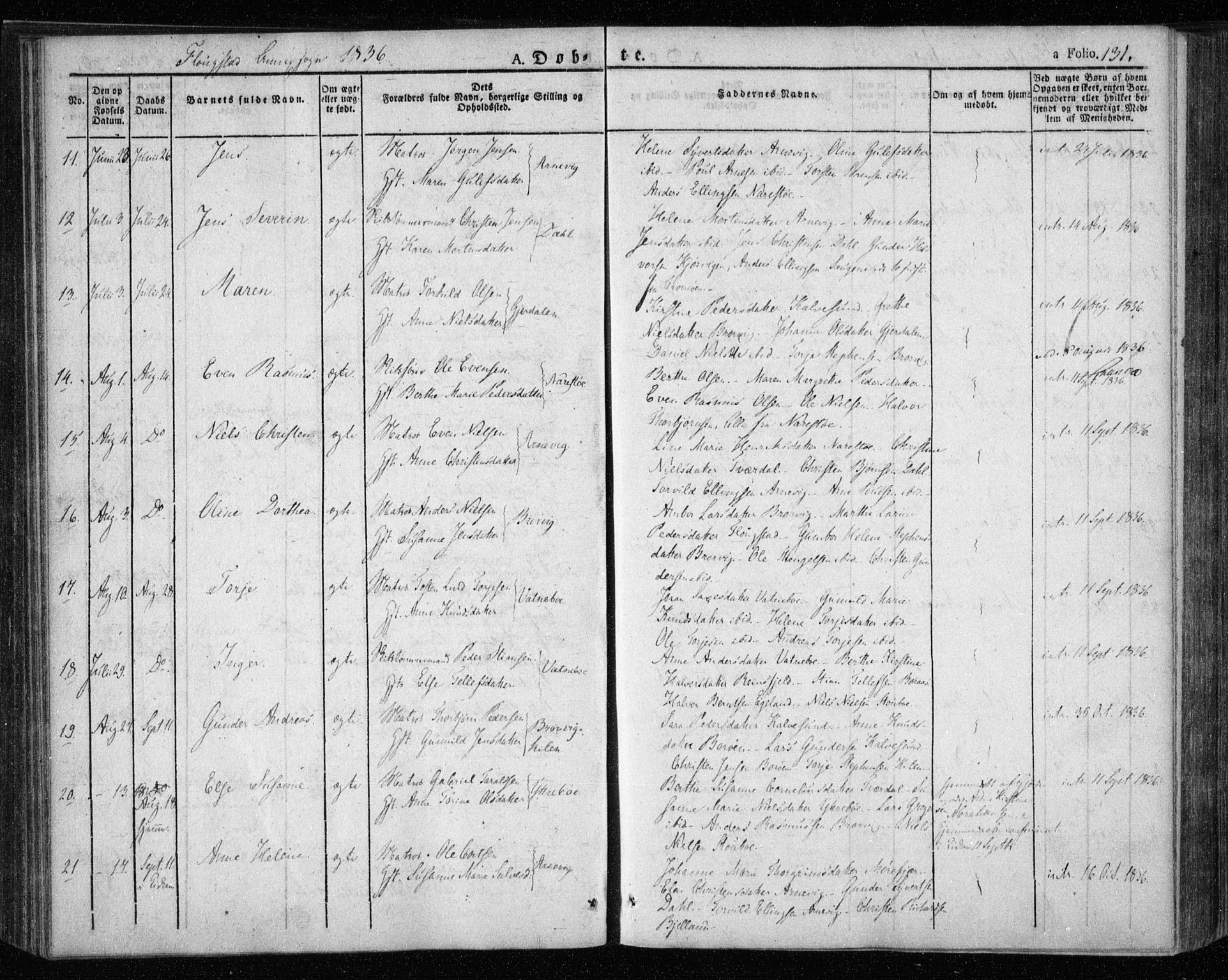 Dypvåg sokneprestkontor, AV/SAK-1111-0007/F/Fa/Faa/L0004: Parish register (official) no. A 4, 1824-1840, p. 131