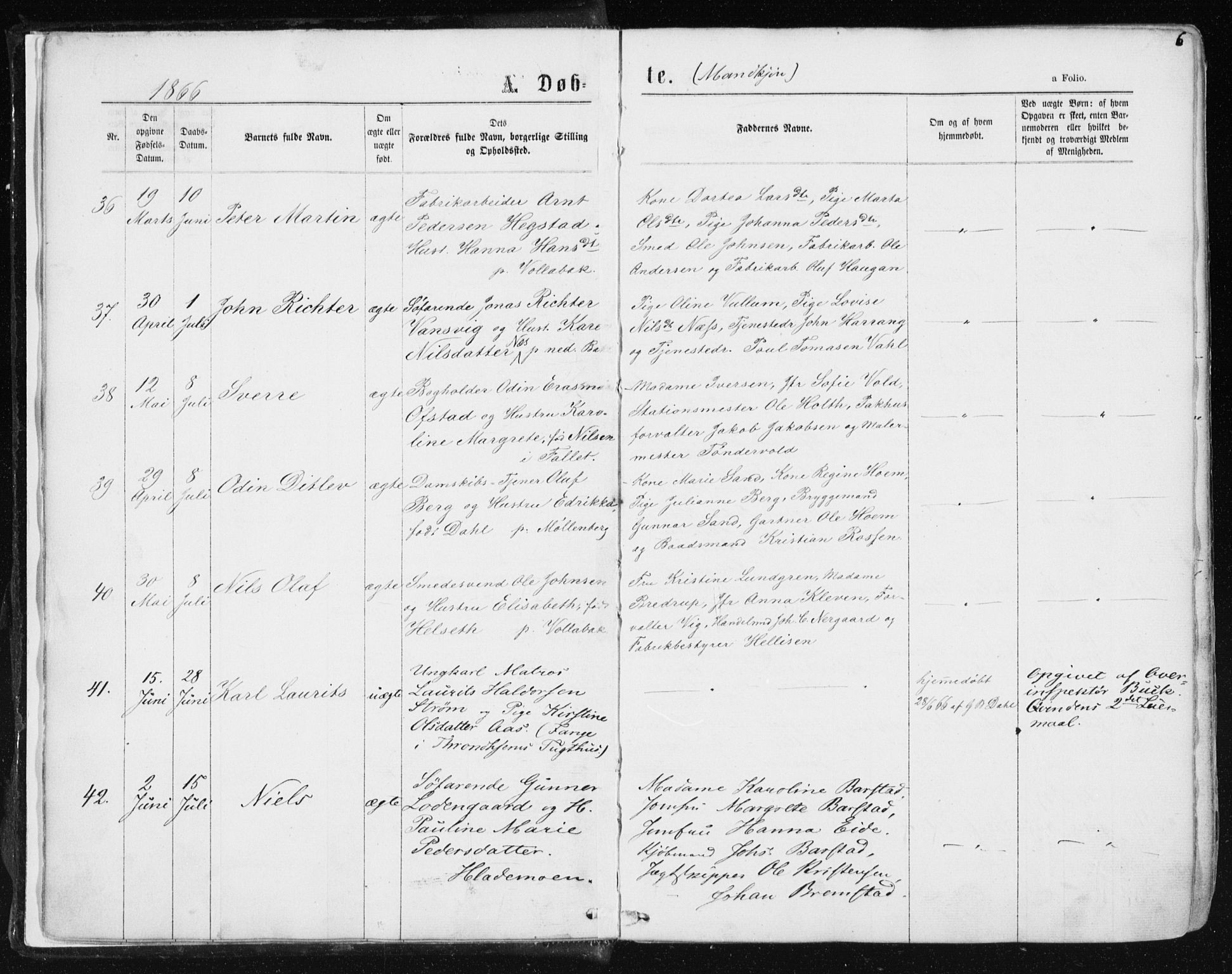 Ministerialprotokoller, klokkerbøker og fødselsregistre - Sør-Trøndelag, AV/SAT-A-1456/604/L0186: Parish register (official) no. 604A07, 1866-1877, p. 6