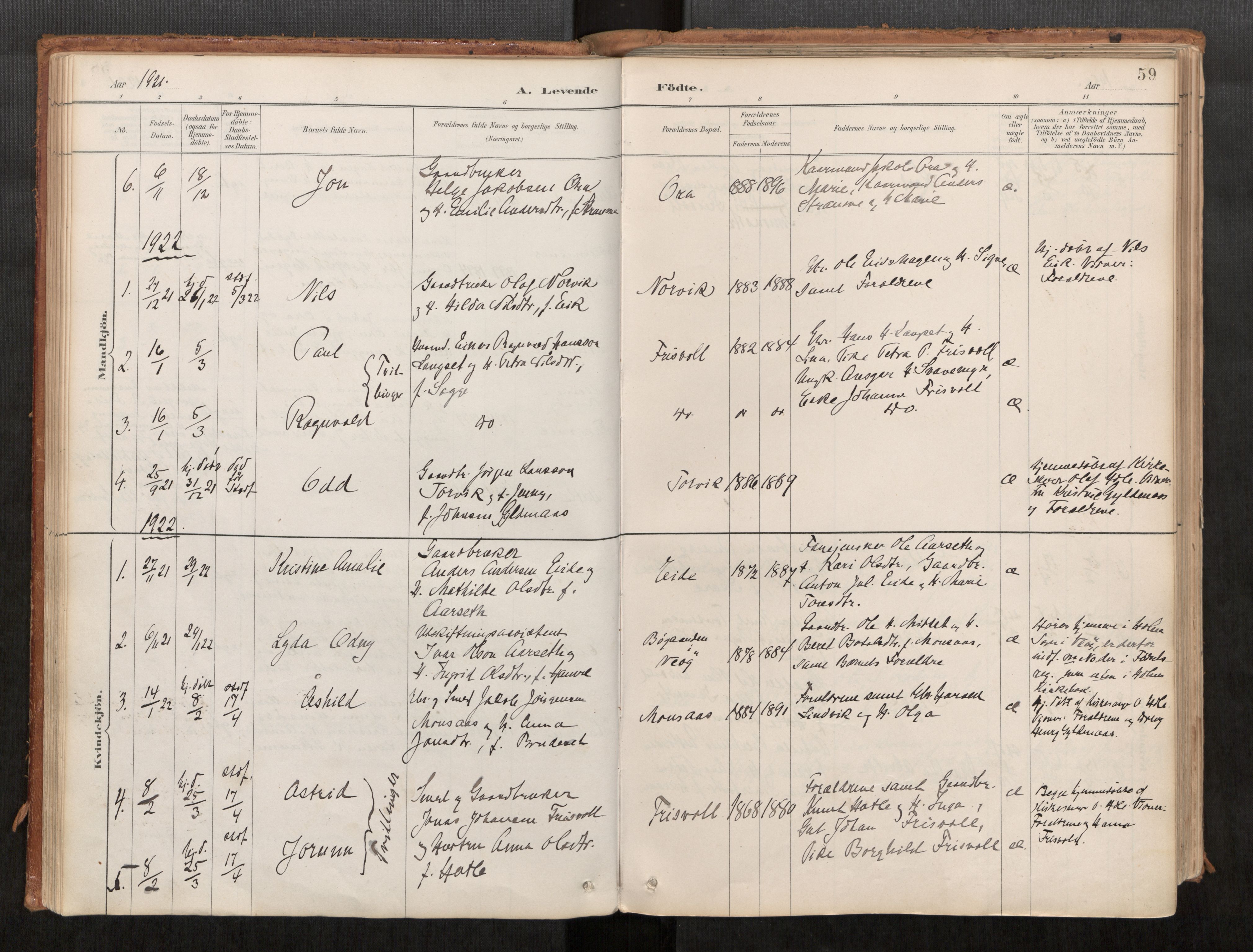 Ministerialprotokoller, klokkerbøker og fødselsregistre - Møre og Romsdal, AV/SAT-A-1454/542/L0553: Parish register (official) no. 542A03, 1885-1925, p. 59