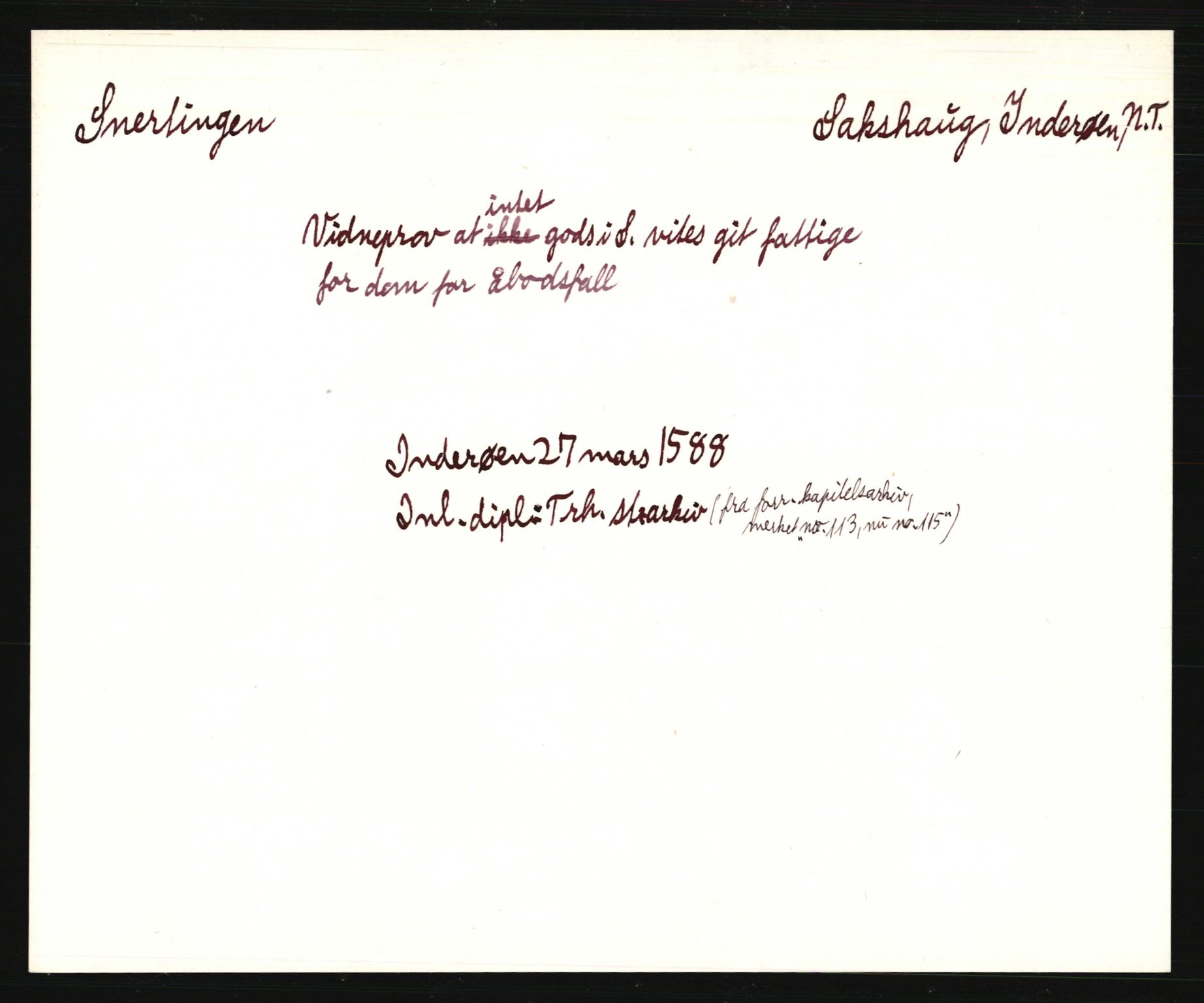 Riksarkivets diplomsamling, AV/RA-EA-5965/F35/F35e/L0033: Registreringssedler Nord-Trøndelag, 1400-1700, p. 95