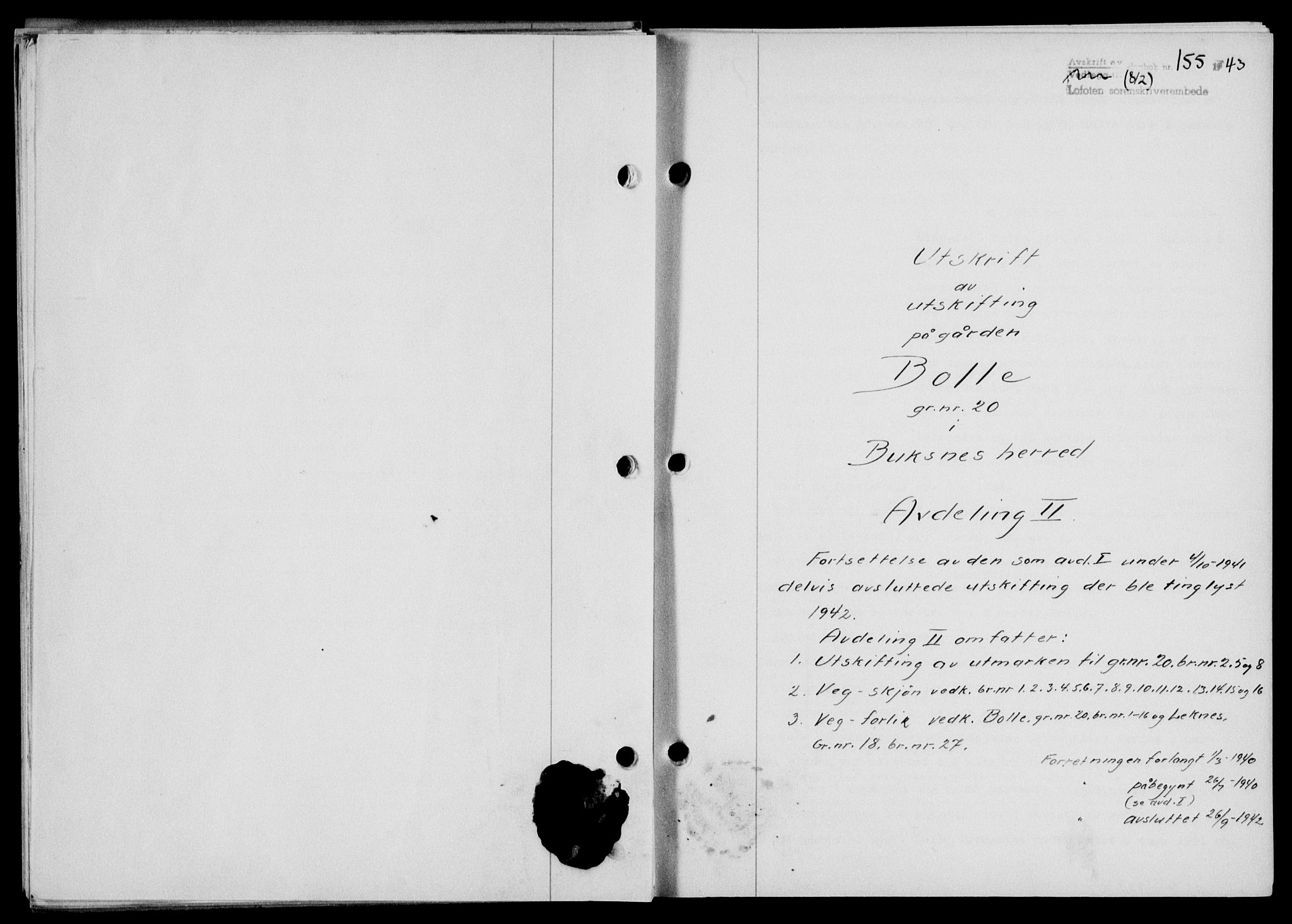 Lofoten sorenskriveri, SAT/A-0017/1/2/2C/L0010a: Mortgage book no. 10a, 1942-1943, Diary no: : 155/1943
