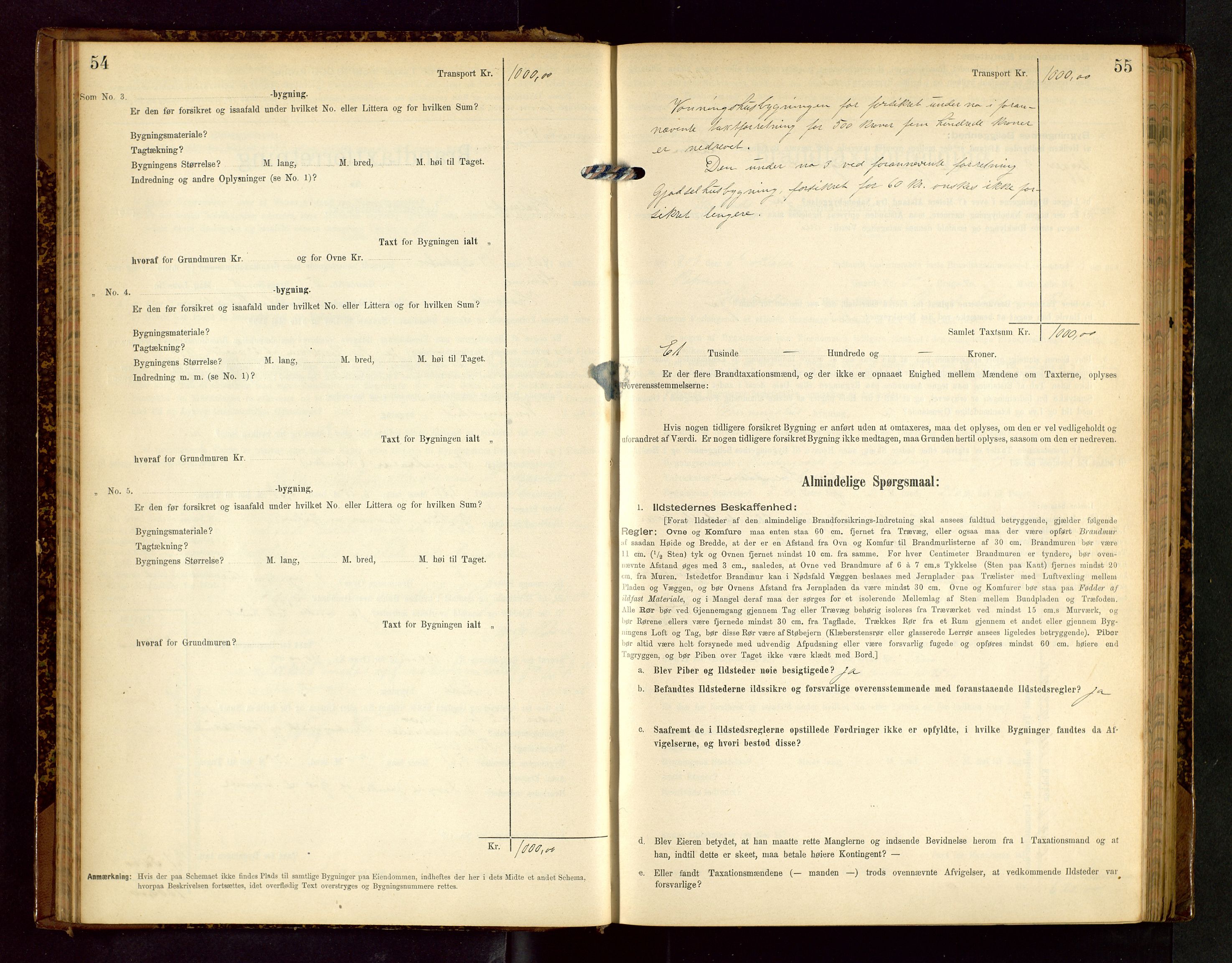Håland lensmannskontor, SAST/A-100100/Gob/L0002: Branntakstprotokoll - skjematakst. Register i boken., 1902-1906, p. 54-55