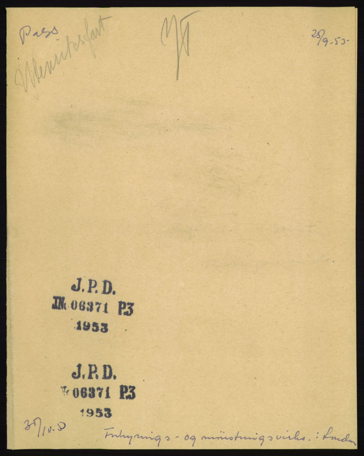 Justisdepartementet, 3. politikontor P3, RA/S-1051/D/L0040: Passinstruksen - Passutstedelse ved utenriksstasjoner, 1947-1959, p. 1286