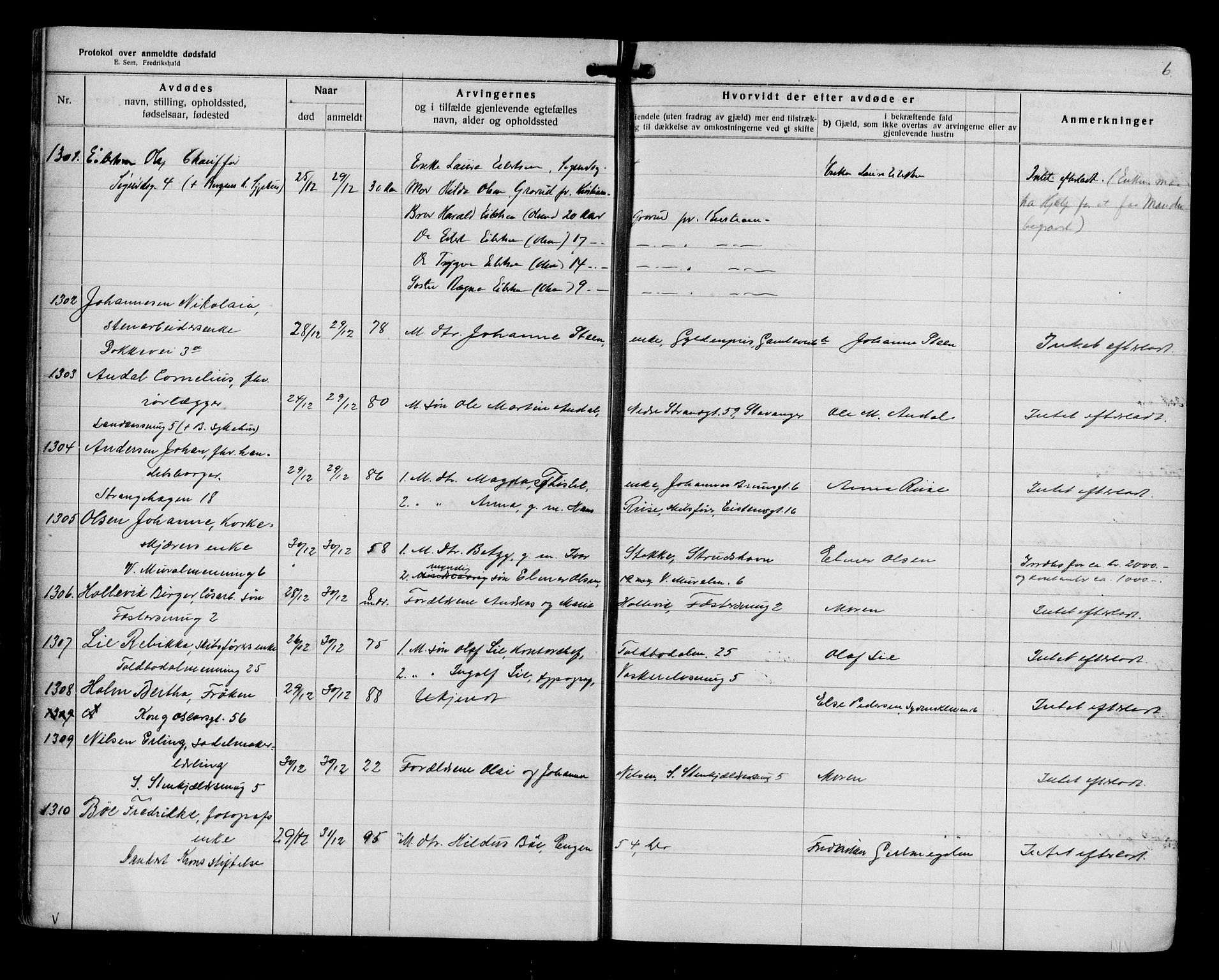 Byfogd og Byskriver i Bergen, AV/SAB-A-3401/06/06Na/L0013: Dødsfallsjournaler, 1919-1921, p. 6