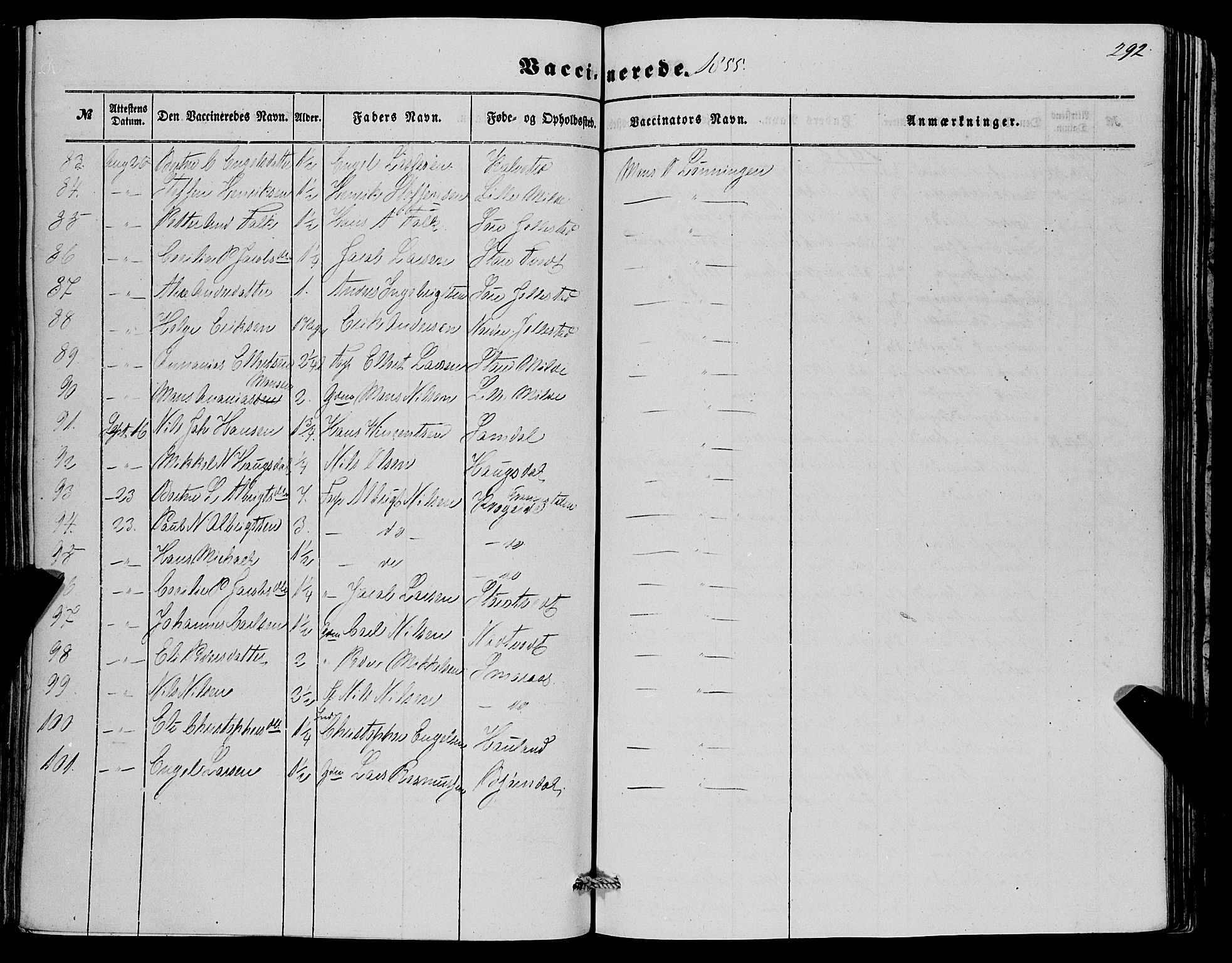 Fana Sokneprestembete, SAB/A-75101/H/Haa/Haaa/L0011: Parish register (official) no. A 11, 1851-1862, p. 292