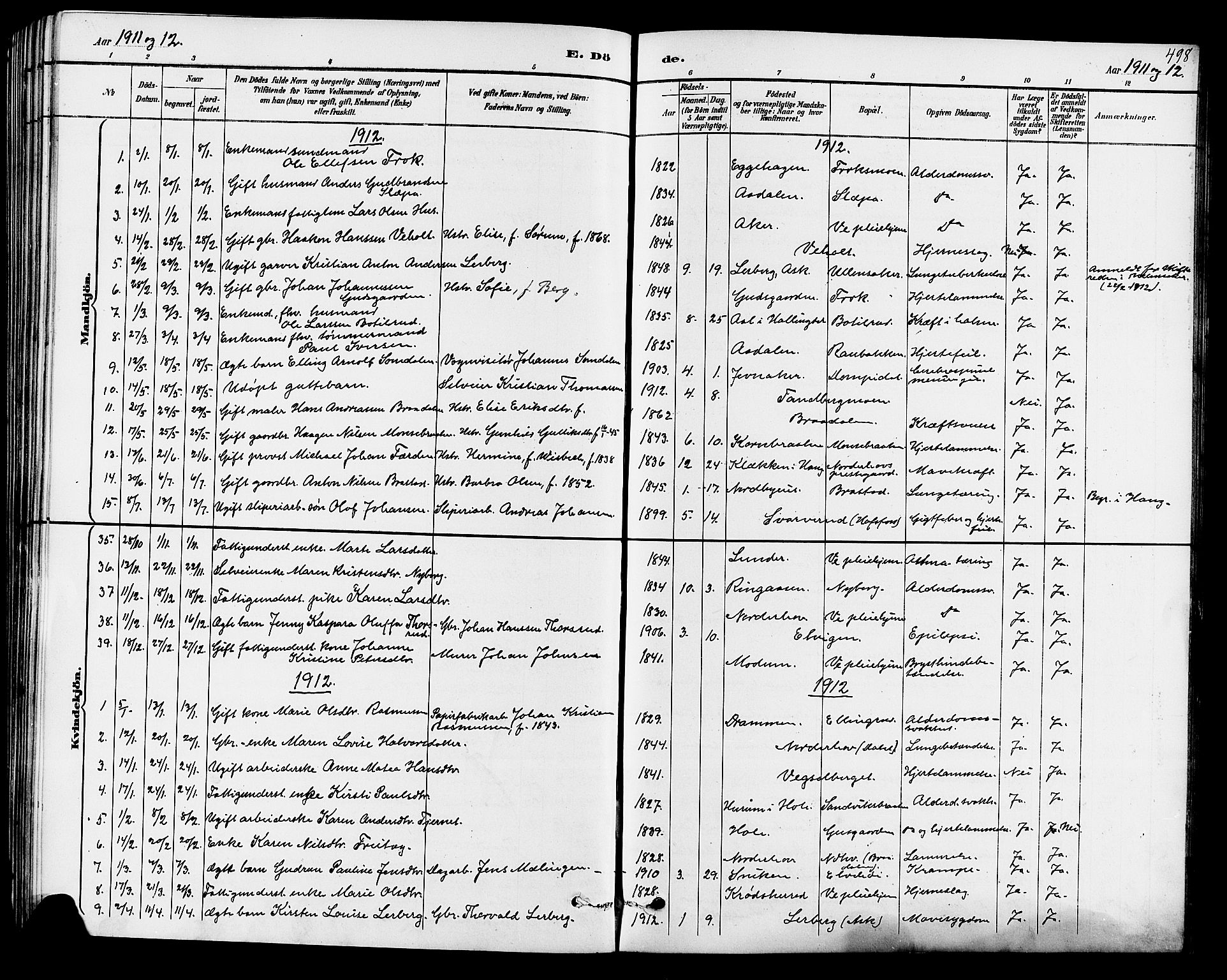 Norderhov kirkebøker, AV/SAKO-A-237/G/Ga/L0008: Parish register (copy) no. I 8, 1887-1912, p. 498