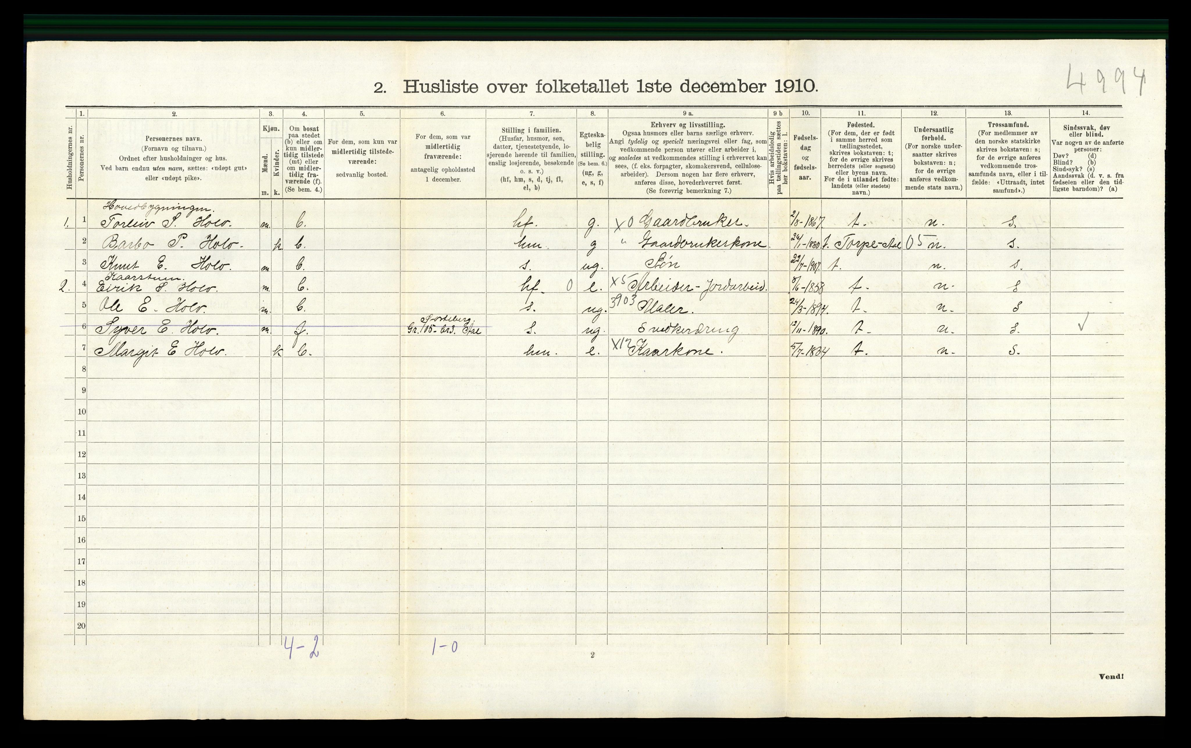 RA, 1910 census for Ål, 1910, p. 584