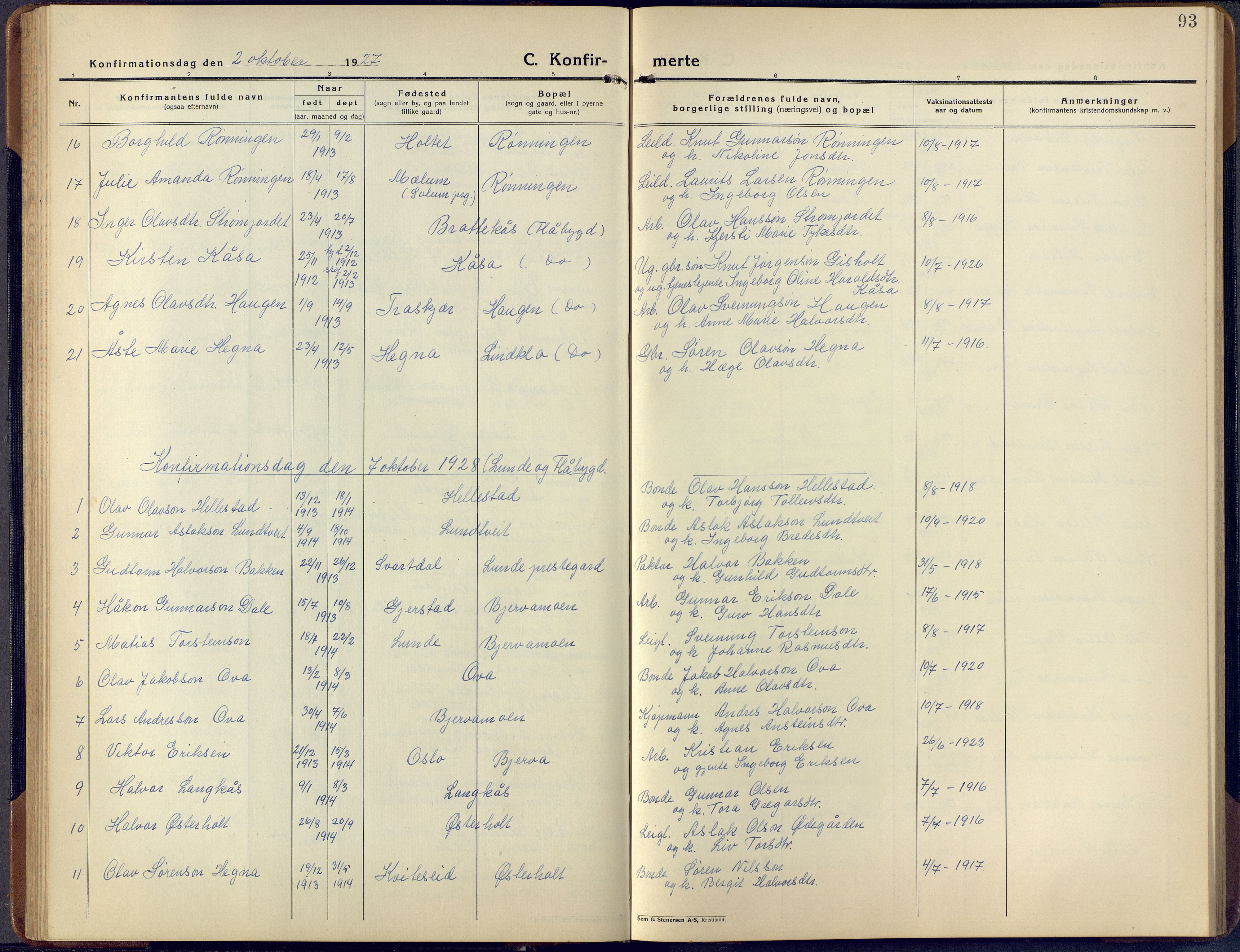 Lunde kirkebøker, SAKO/A-282/F/Fa/L0006: Parish register (official) no. I 6, 1922-1940, p. 93