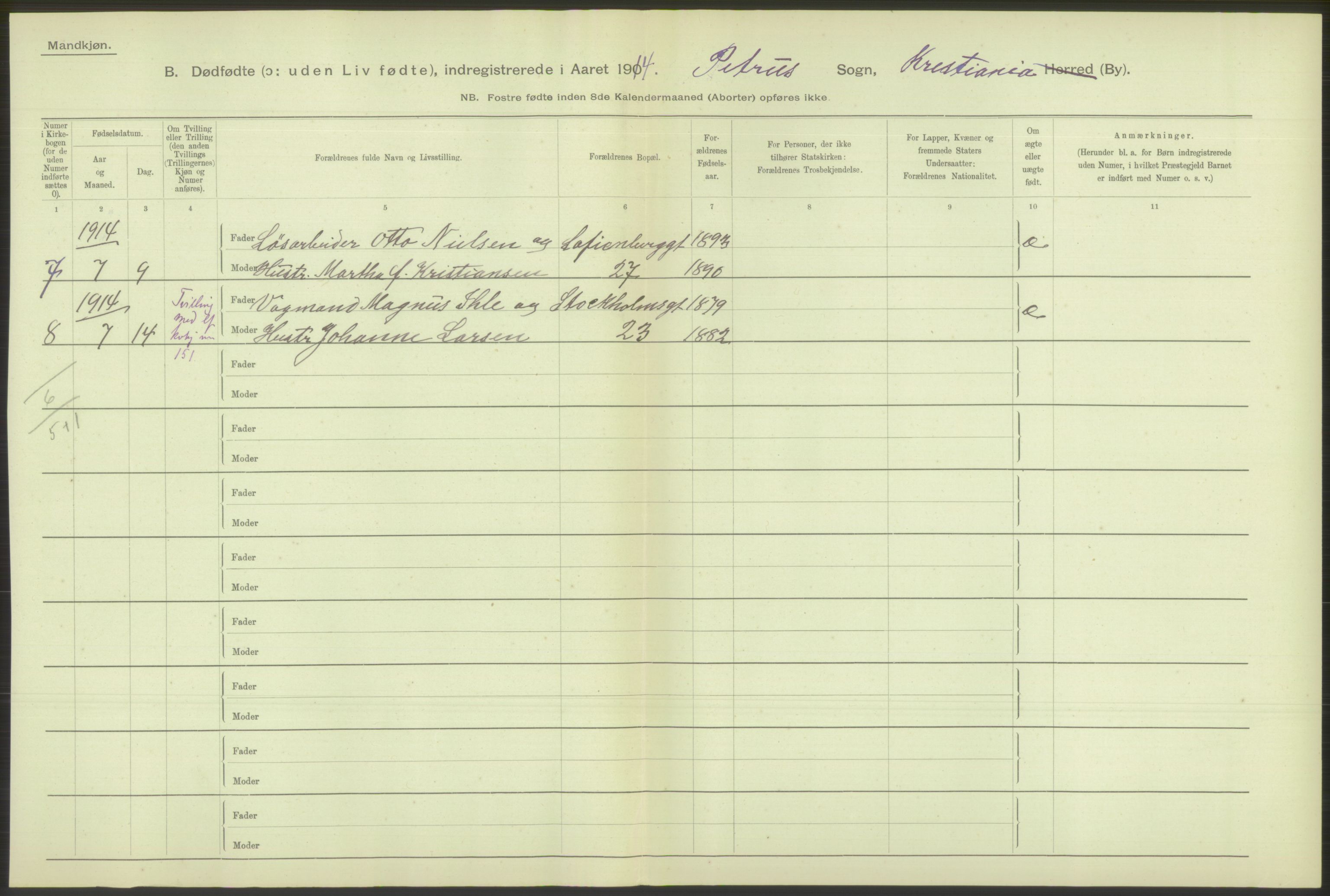 Statistisk sentralbyrå, Sosiodemografiske emner, Befolkning, RA/S-2228/D/Df/Dfb/Dfbd/L0009: Kristiania: Døde, dødfødte, 1914, p. 50