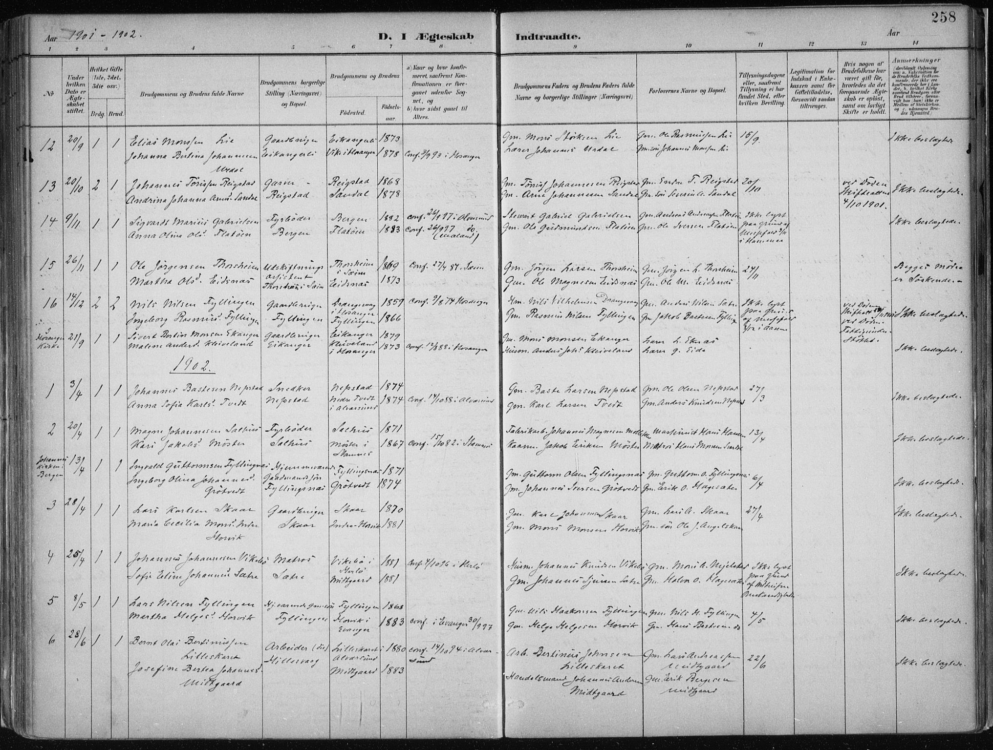 Hamre sokneprestembete, SAB/A-75501/H/Ha/Haa/Haab/L0001: Parish register (official) no. B  1, 1882-1905, p. 258