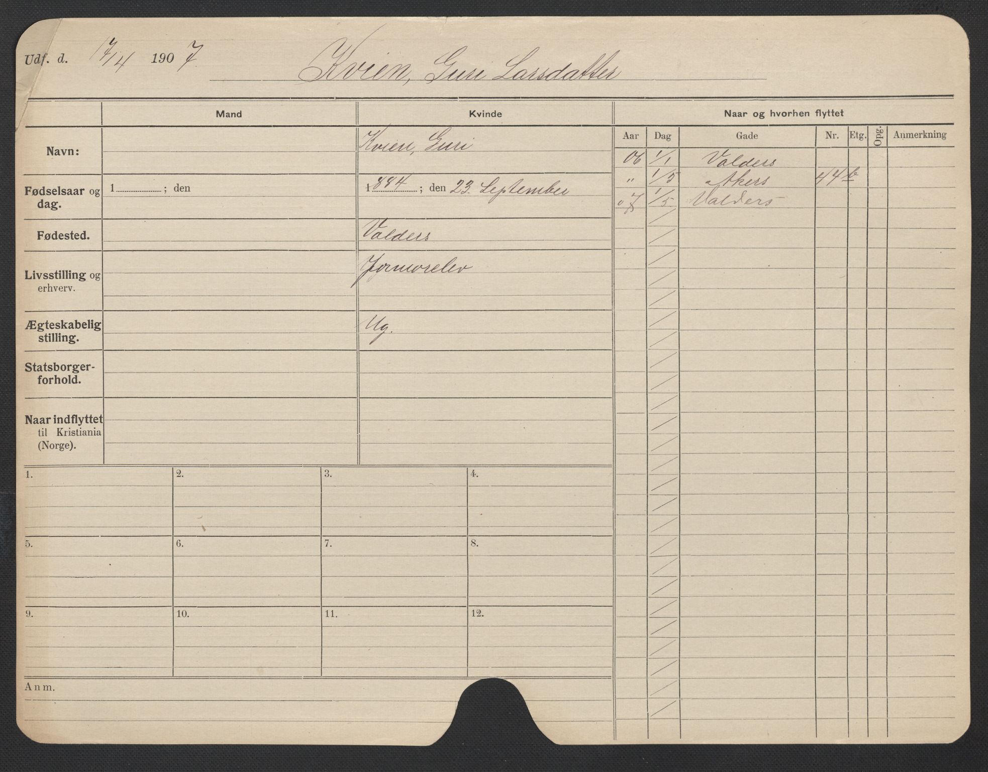 Oslo folkeregister, Registerkort, AV/SAO-A-11715/F/Fa/Fac/L0019: Kvinner, 1906-1914, p. 678a