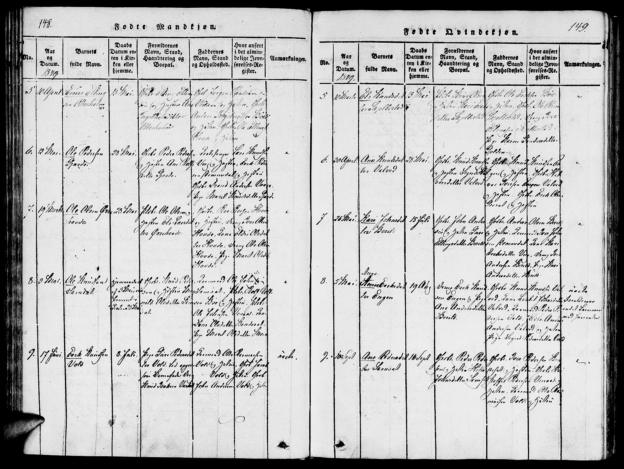 Ministerialprotokoller, klokkerbøker og fødselsregistre - Møre og Romsdal, AV/SAT-A-1454/543/L0561: Parish register (official) no. 543A01, 1818-1853, p. 148-149