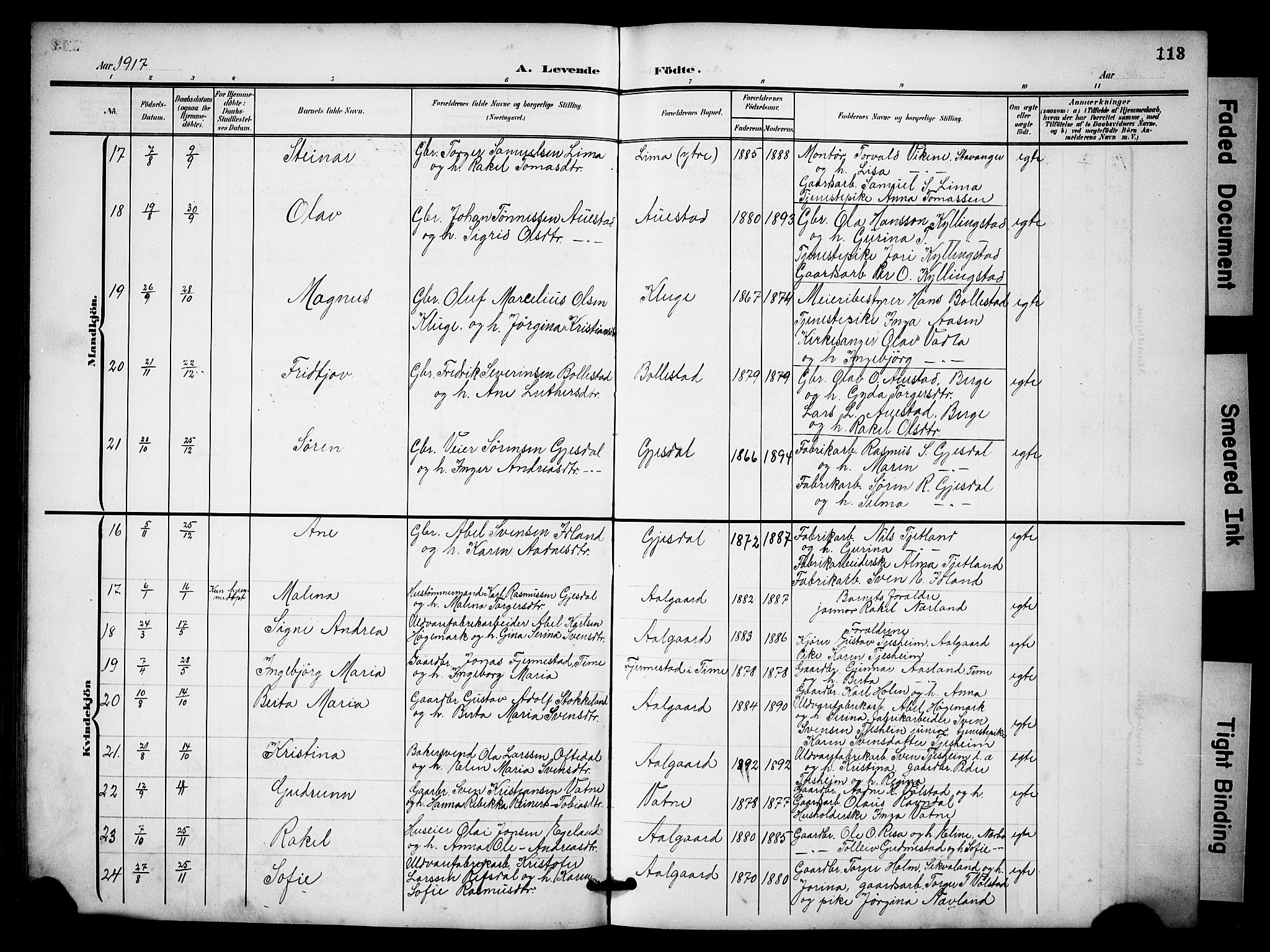 Lye sokneprestkontor, AV/SAST-A-101794/001/30BB/L0009: Parish register (copy) no. B 9, 1902-1923, p. 113