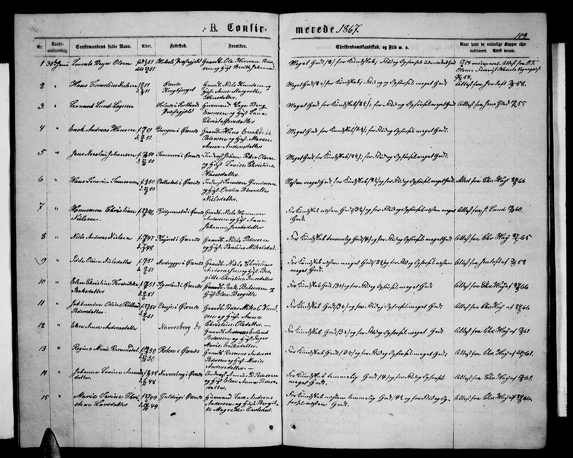 Ministerialprotokoller, klokkerbøker og fødselsregistre - Nordland, SAT/A-1459/893/L1348: Parish register (copy) no. 893C03, 1867-1877, p. 109