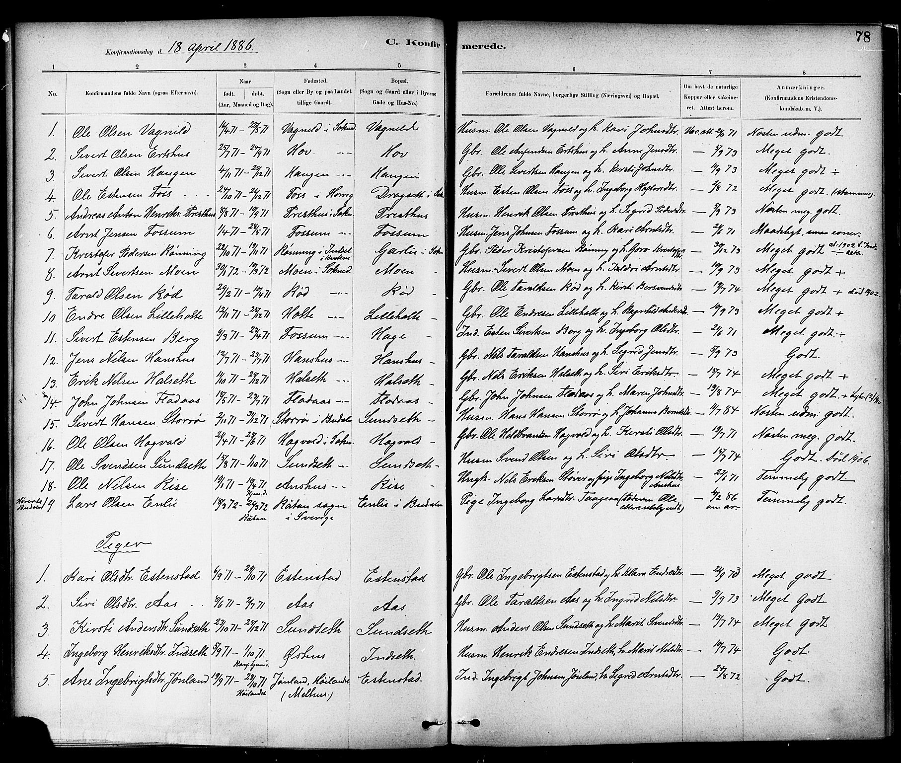 Ministerialprotokoller, klokkerbøker og fødselsregistre - Sør-Trøndelag, AV/SAT-A-1456/689/L1040: Parish register (official) no. 689A05, 1878-1890, p. 78