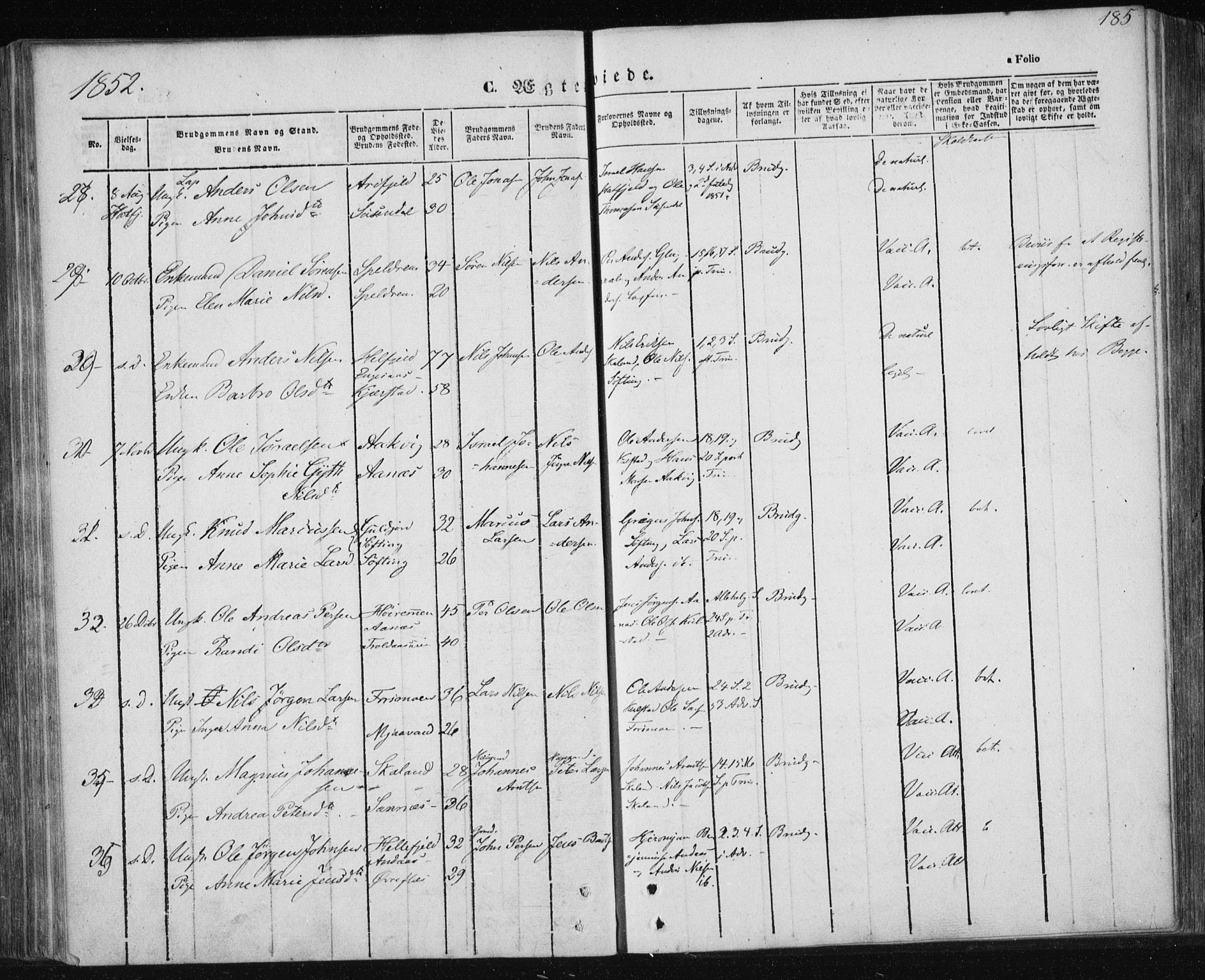 Ministerialprotokoller, klokkerbøker og fødselsregistre - Nordland, AV/SAT-A-1459/820/L0291: Parish register (official) no. 820A12, 1846-1854, p. 185