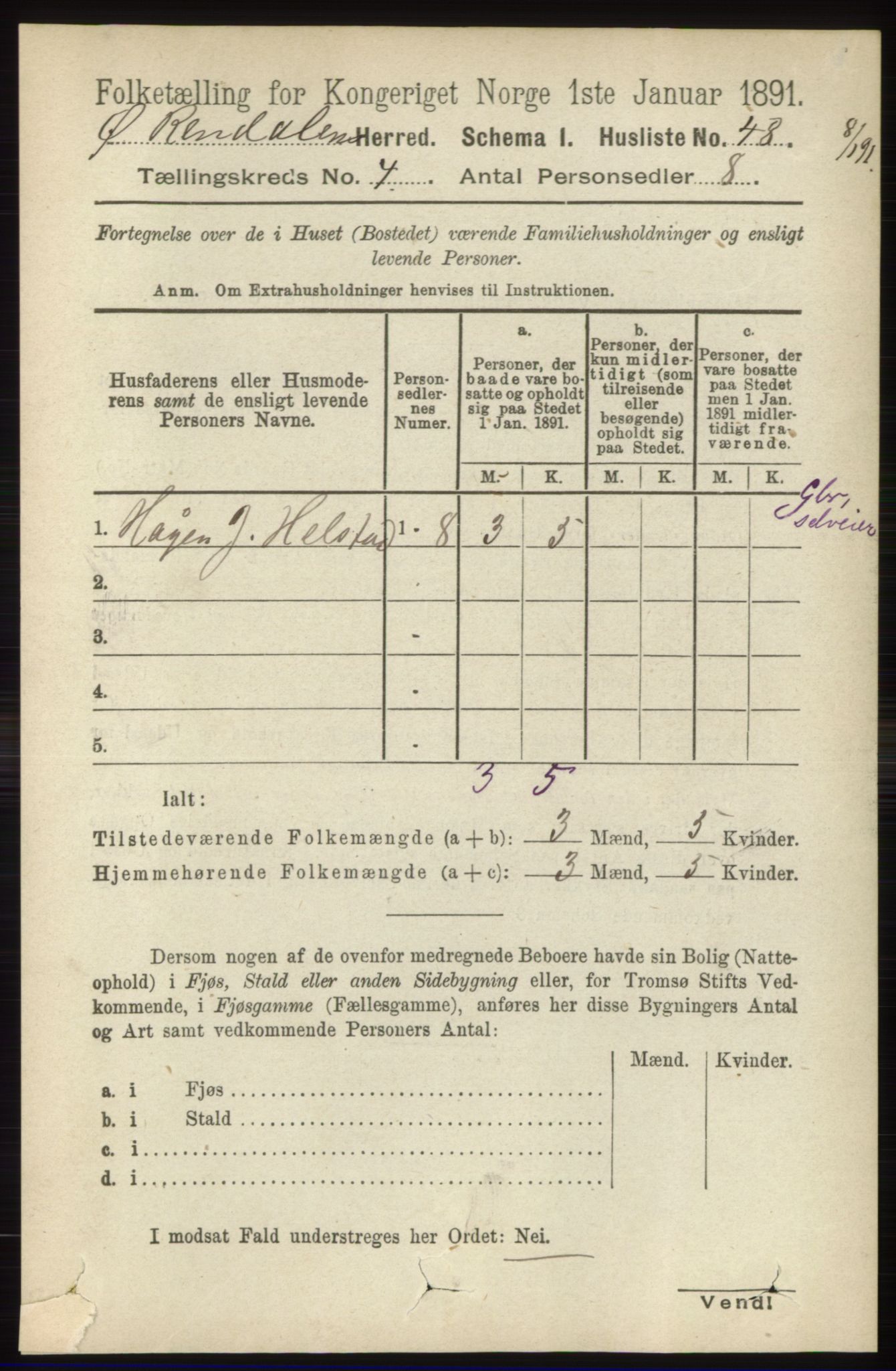 RA, 1891 census for 0433 Øvre Rendal, 1891, p. 973