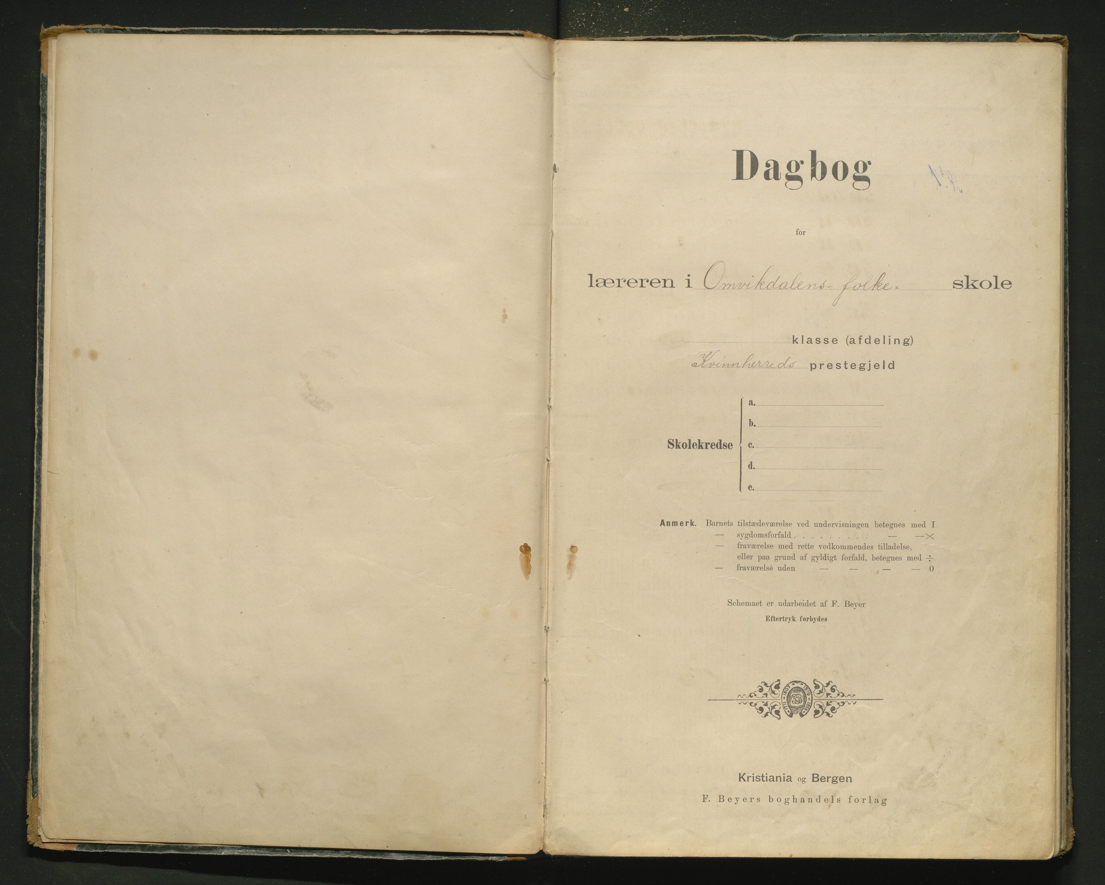 Kvinnherad kommune. Barneskulane, IKAH/1224-231/G/Gd/L0018: Dagbok for læraren i Omvikdalen skulekrins , 1894-1909