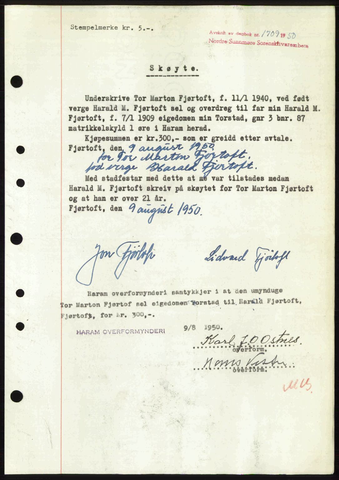 Nordre Sunnmøre sorenskriveri, SAT/A-0006/1/2/2C/2Ca: Mortgage book no. A35, 1950-1950, Diary no: : 1709/1950