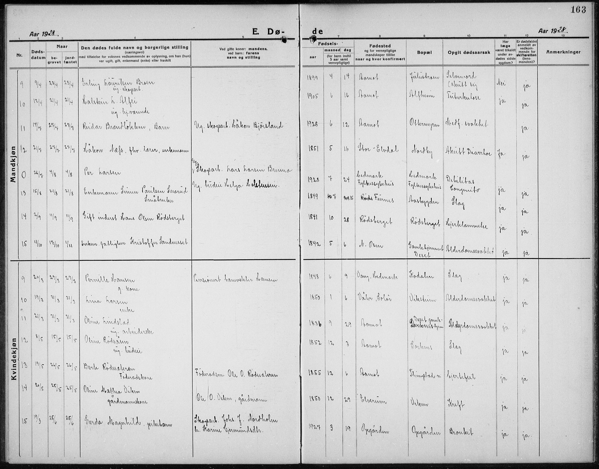 Åmot prestekontor, Hedmark, SAH/PREST-056/H/Ha/Hab/L0005: Parish register (copy) no. 5, 1921-1934, p. 163