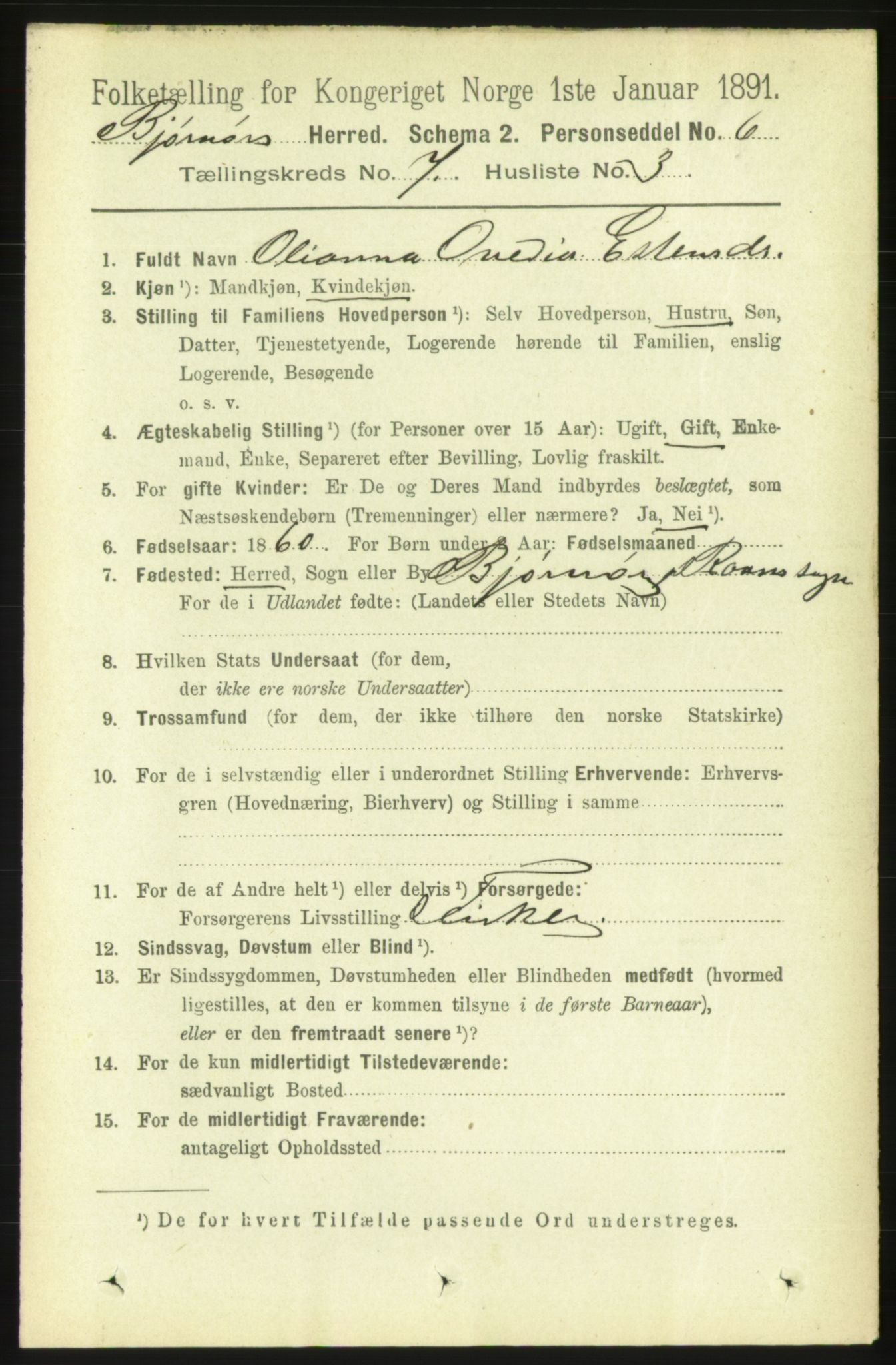 RA, 1891 census for 1632 Bjørnør, 1891, p. 3003