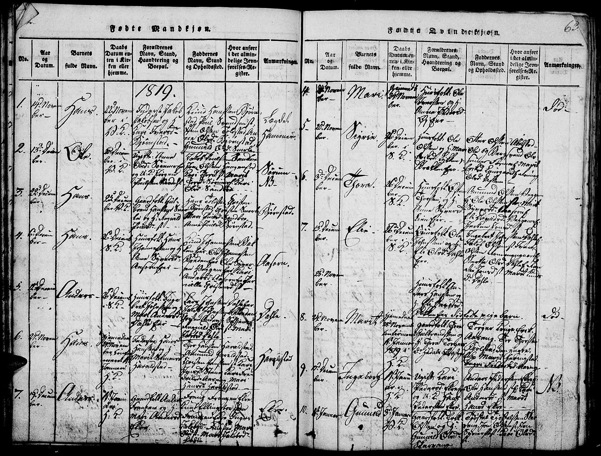 Vågå prestekontor, SAH/PREST-076/H/Ha/Haa/L0003: Parish register (official) no. 3, 1815-1827, p. 62-63
