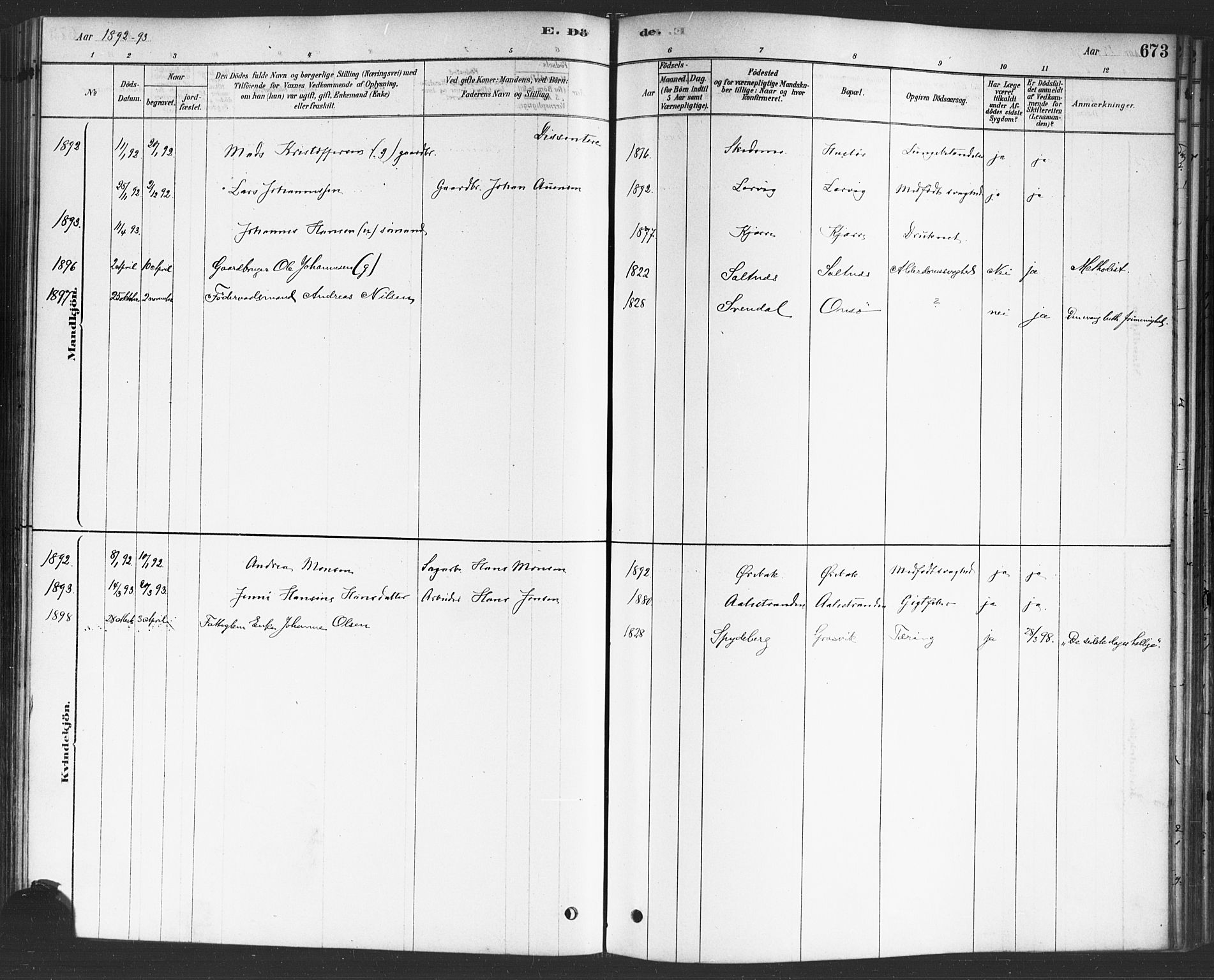 Onsøy prestekontor Kirkebøker, SAO/A-10914/F/Fa/L0006: Parish register (official) no. I 6, 1878-1898, p. 673