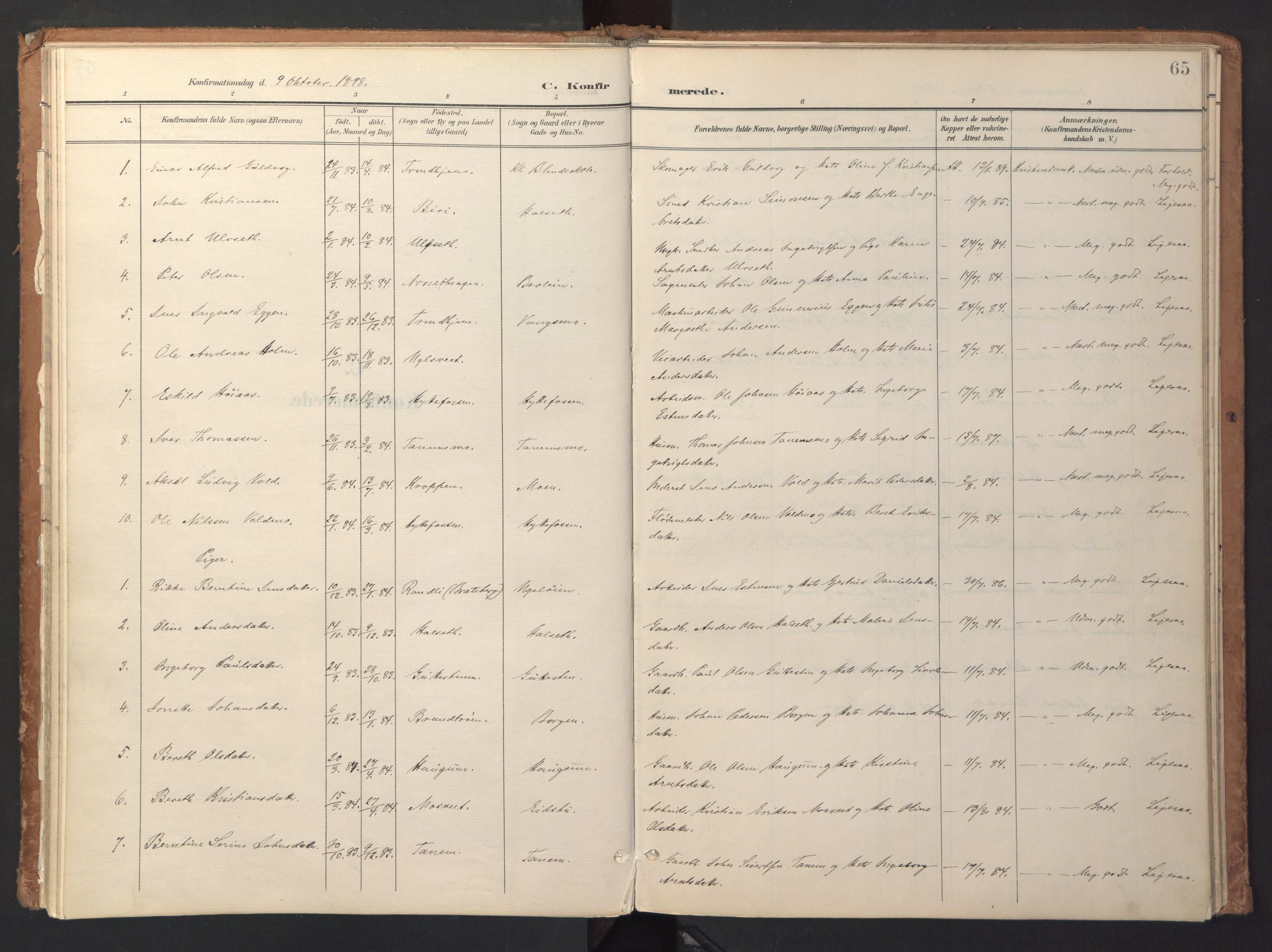 Ministerialprotokoller, klokkerbøker og fødselsregistre - Sør-Trøndelag, SAT/A-1456/618/L0448: Parish register (official) no. 618A11, 1898-1916, p. 65