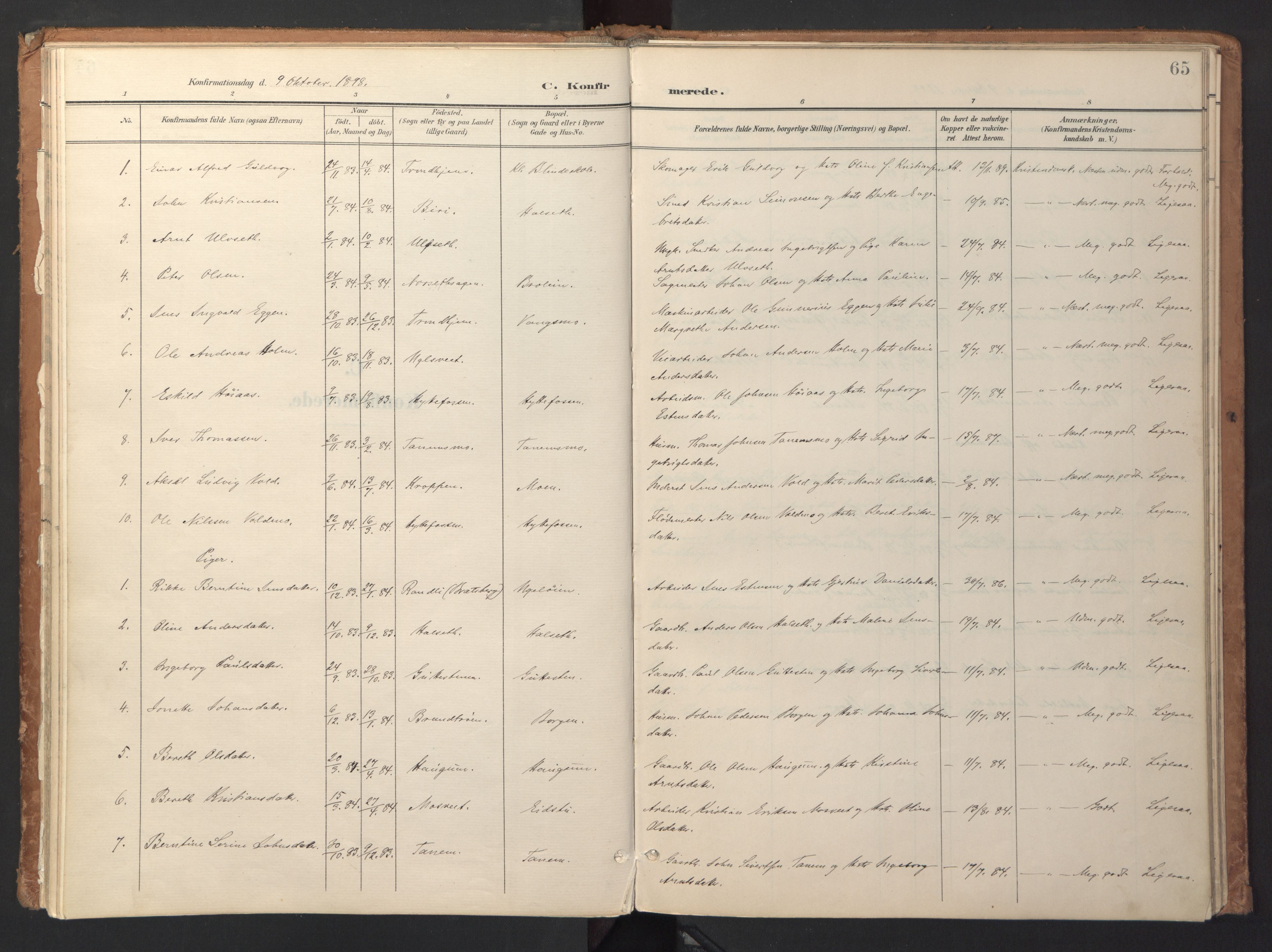 Ministerialprotokoller, klokkerbøker og fødselsregistre - Sør-Trøndelag, AV/SAT-A-1456/618/L0448: Parish register (official) no. 618A11, 1898-1916, p. 65