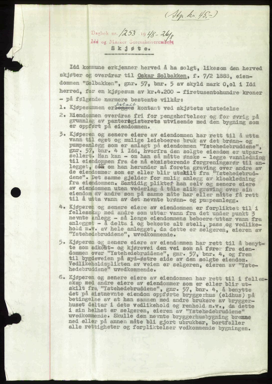 Idd og Marker sorenskriveri, AV/SAO-A-10283/G/Gb/Gbb/L0011: Mortgage book no. A11, 1948-1949, Diary no: : 1253/1948