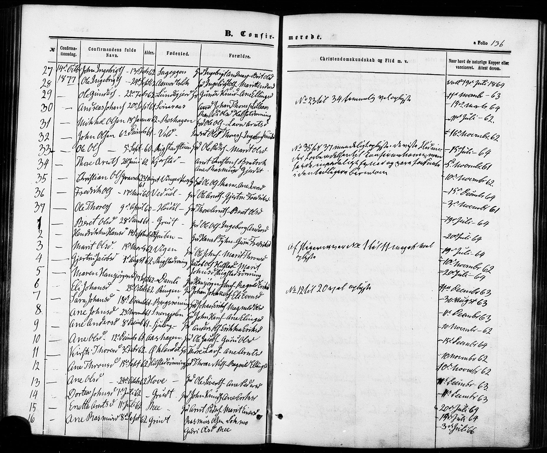 Ministerialprotokoller, klokkerbøker og fødselsregistre - Sør-Trøndelag, AV/SAT-A-1456/672/L0856: Parish register (official) no. 672A08, 1861-1881, p. 136