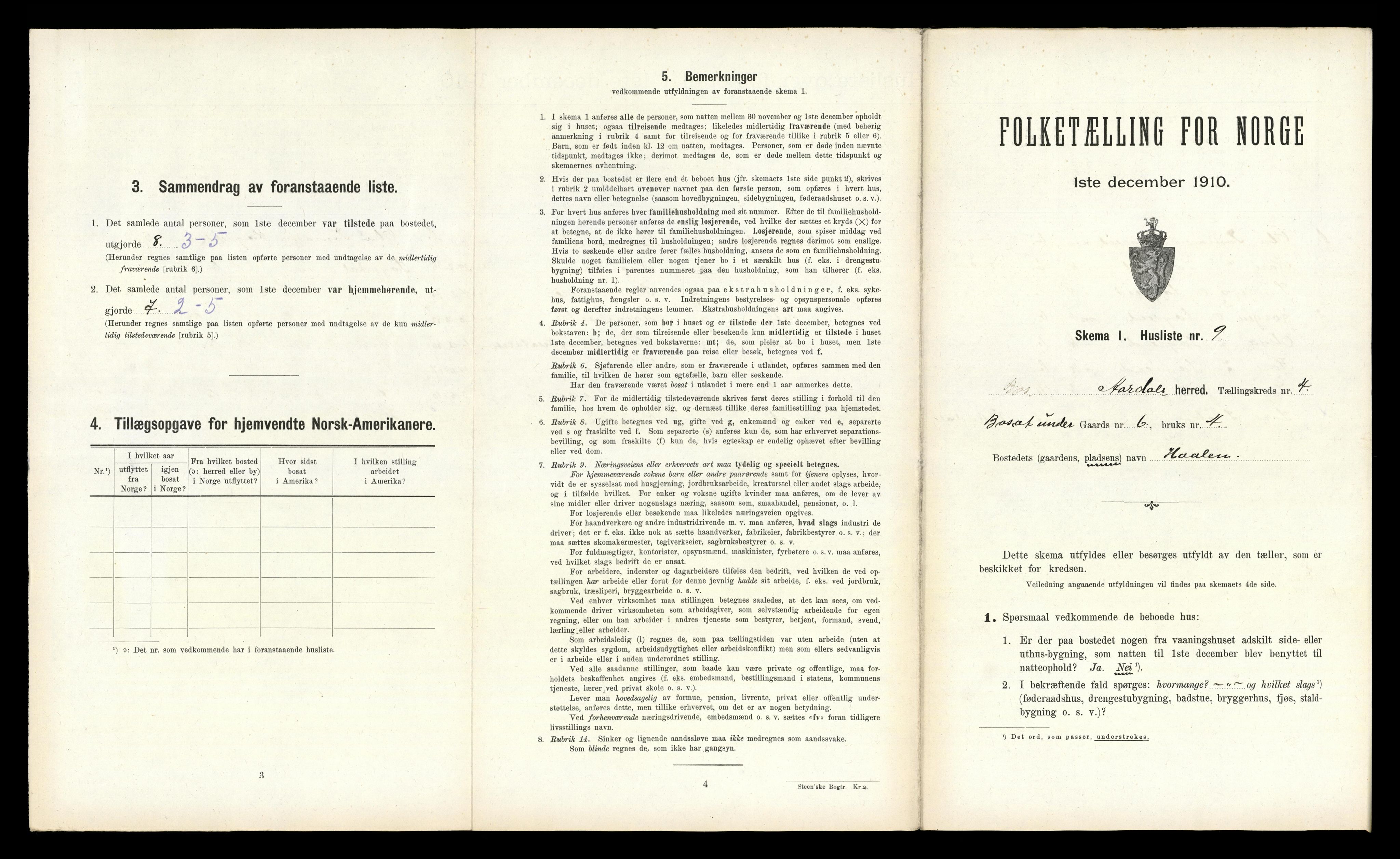 RA, 1910 census for Årdal, 1910, p. 188